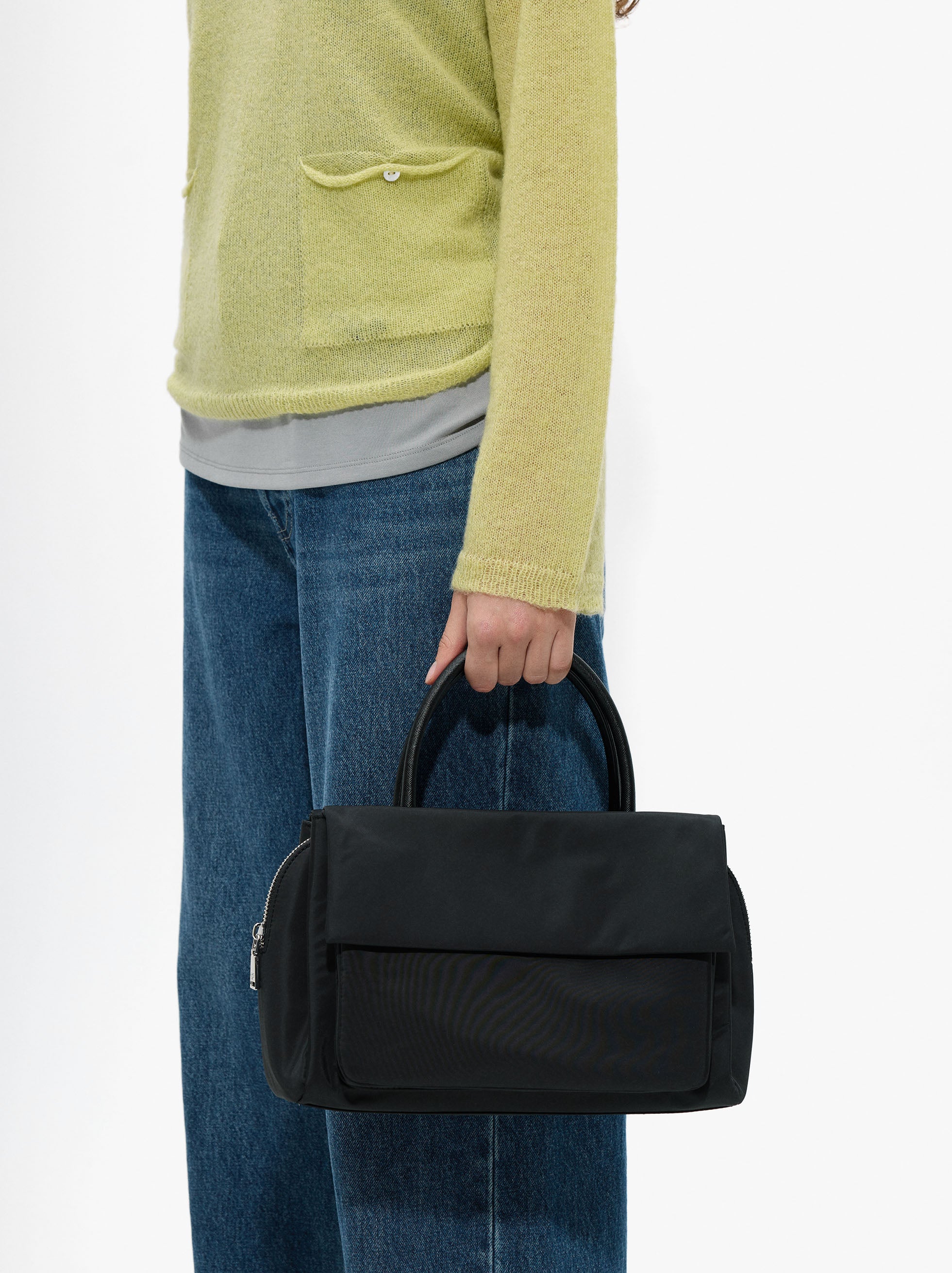 Bolso Tote De Nylon Con Doble Solapa
