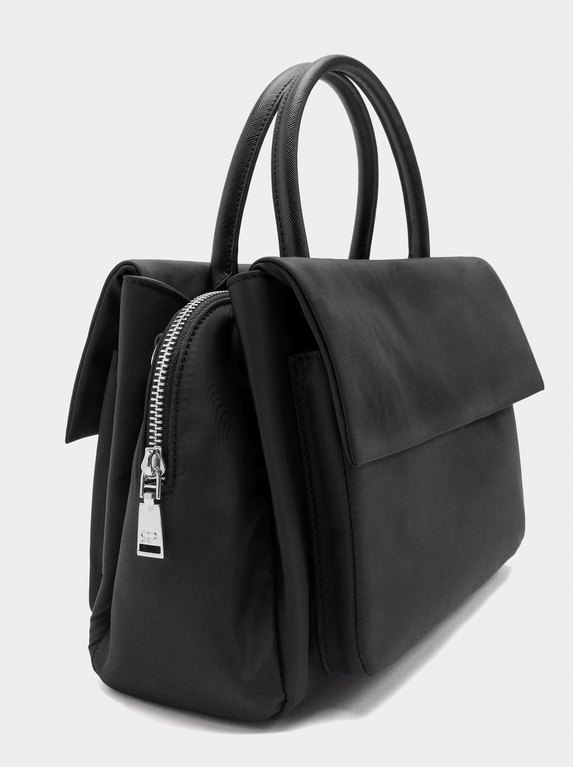 Bolso Tote De Nylon Con Doble Solapa