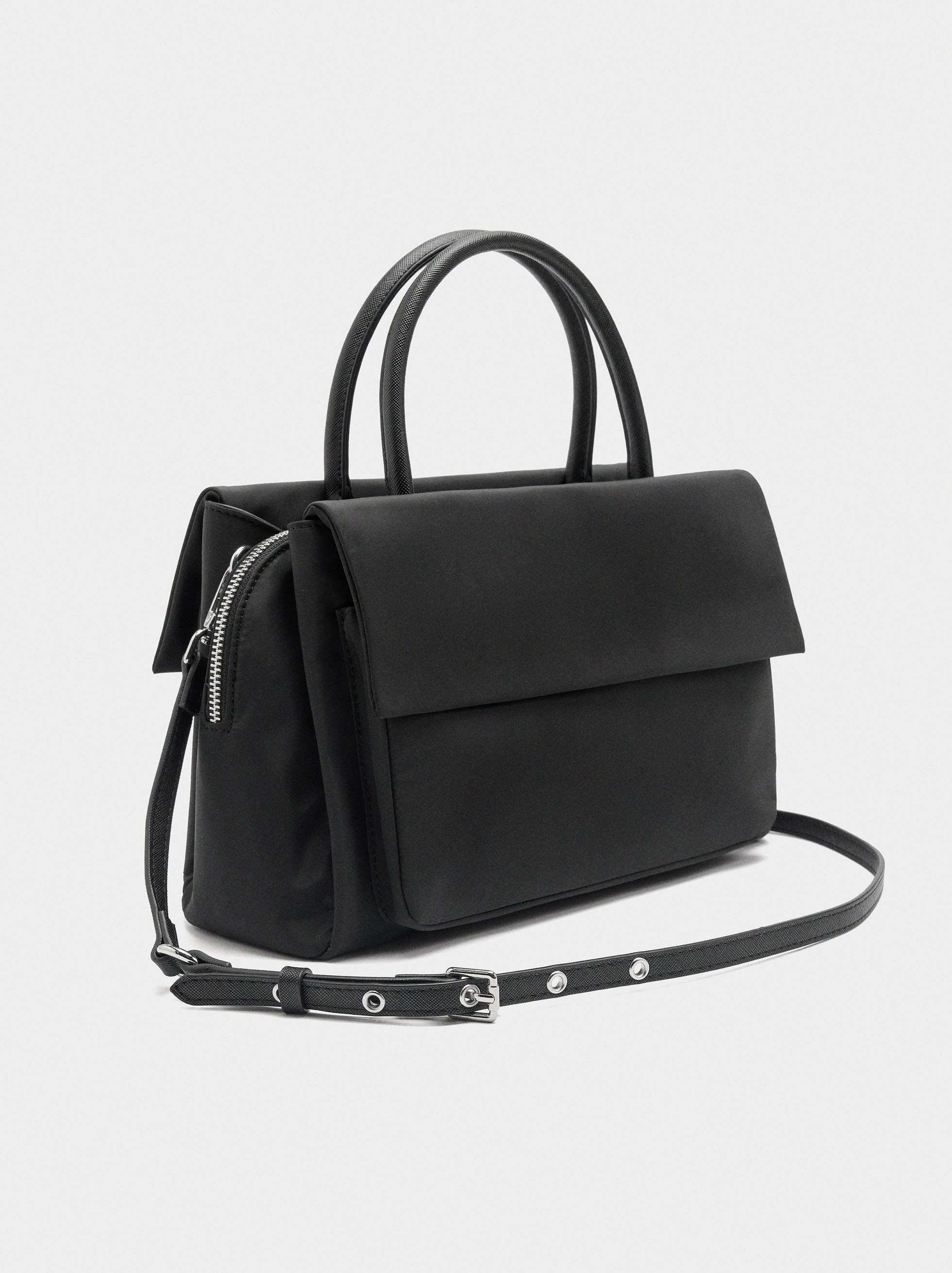 Bolso Tote De Nylon Con Doble Solapa