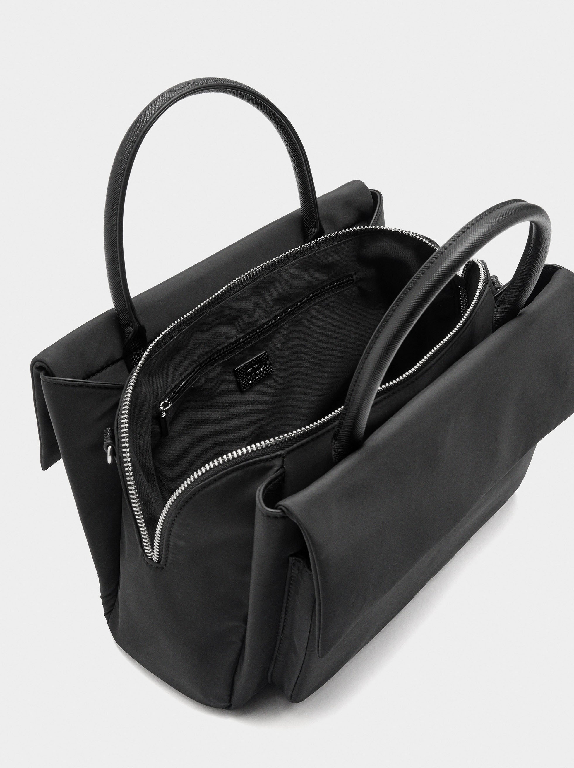 Bolso Tote De Nylon Con Doble Solapa