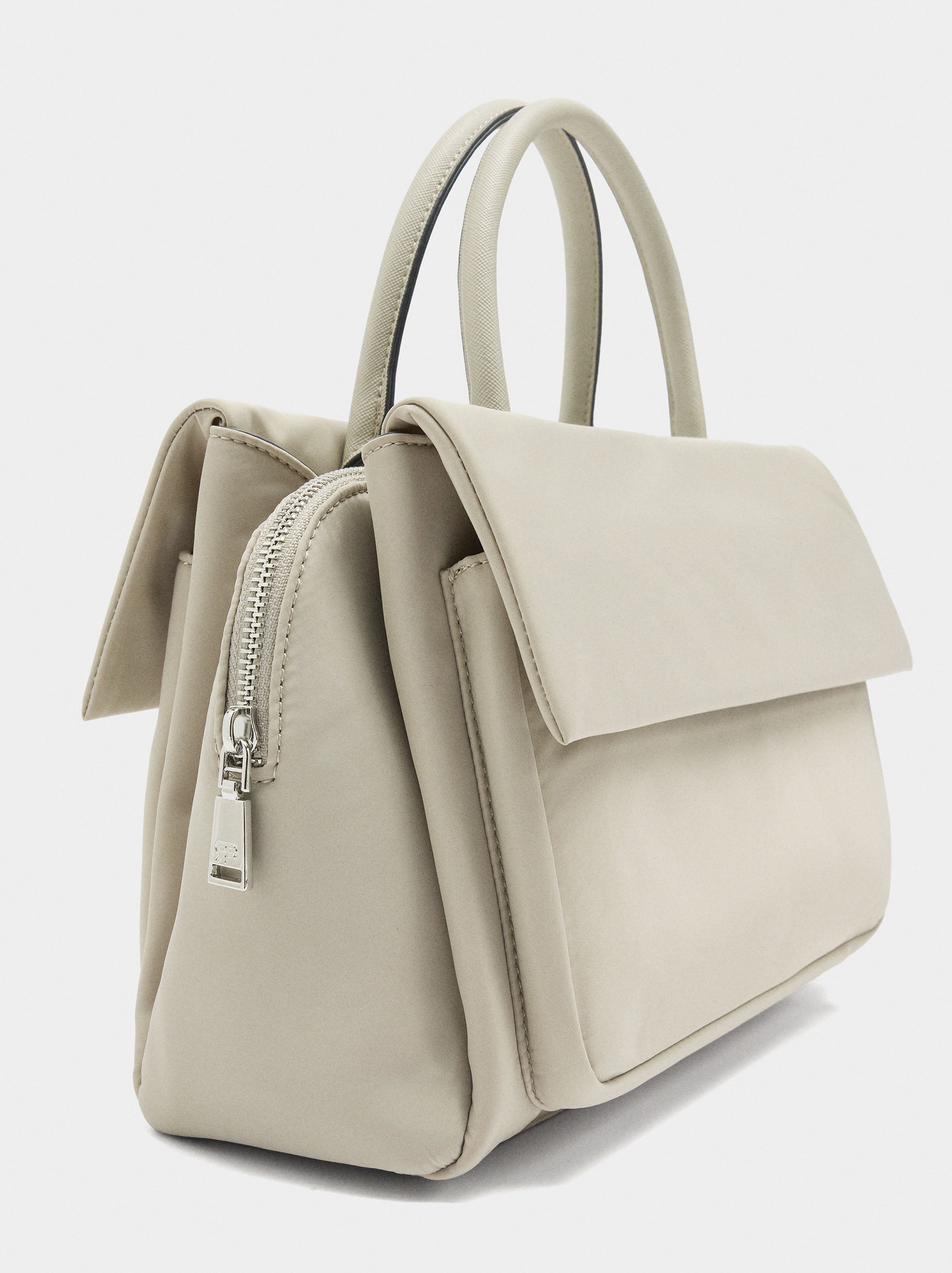Bolso Tote De Nylon Con Doble Solapa