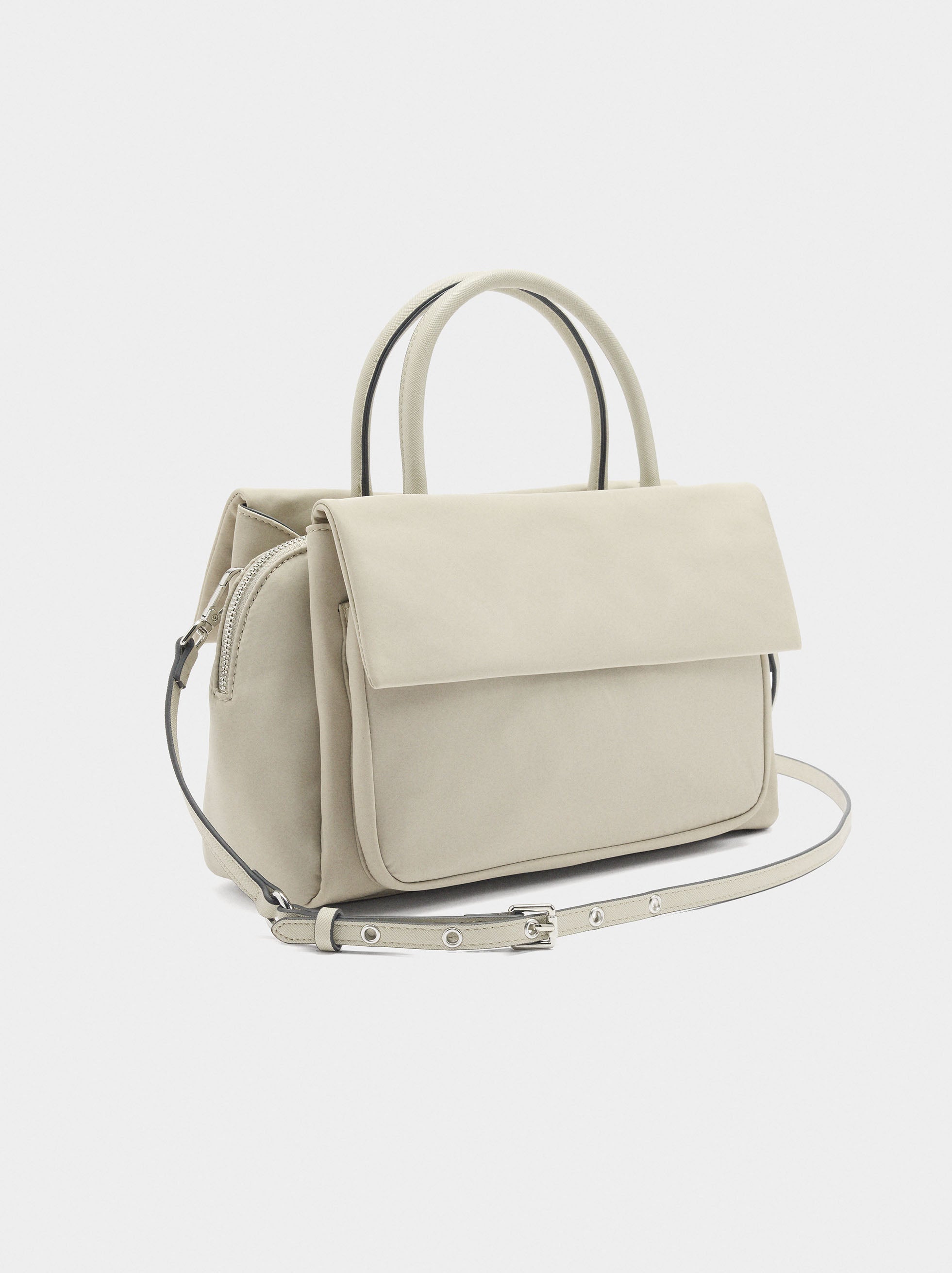Bolso Tote De Nylon Con Doble Solapa