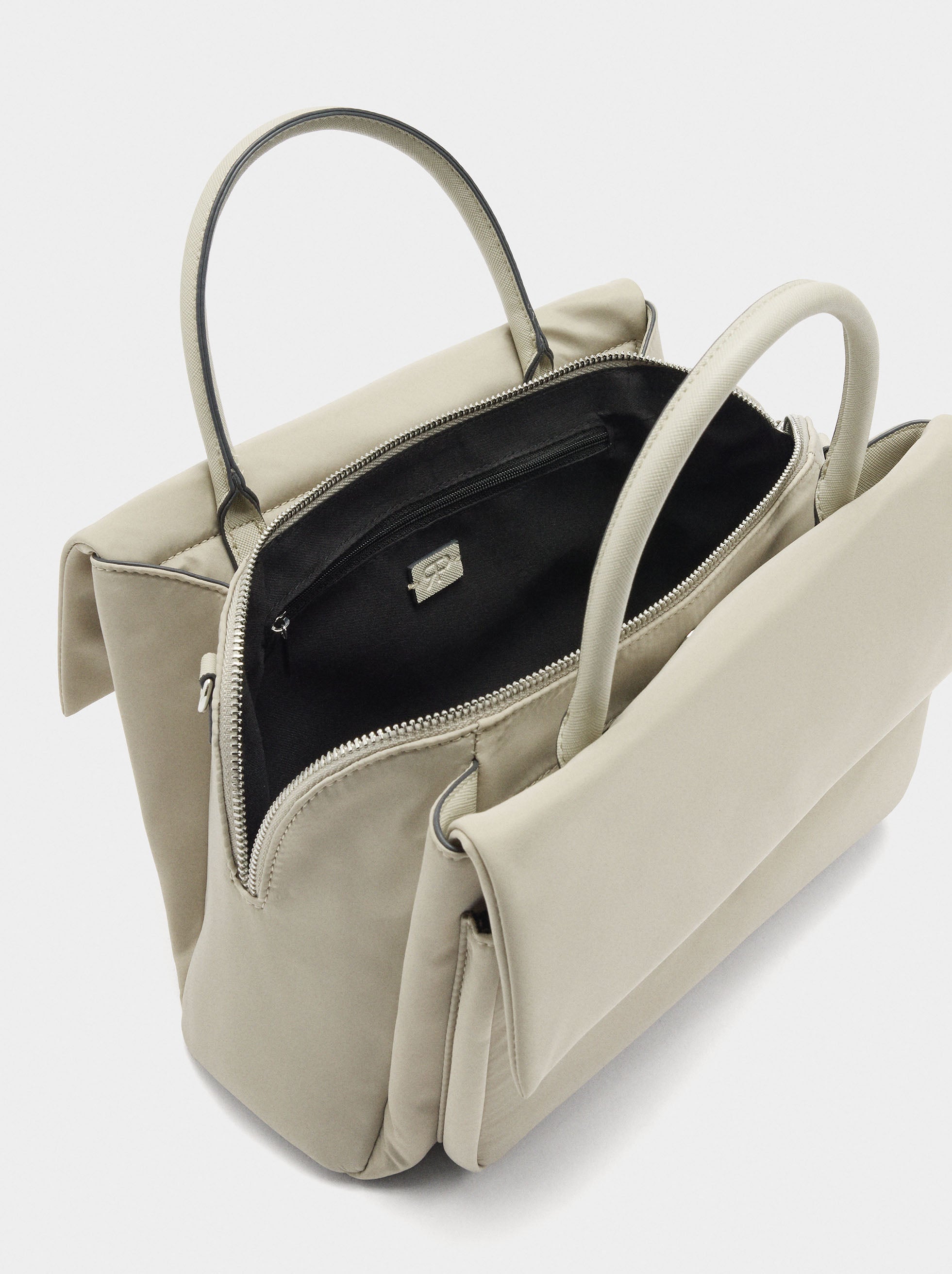 Bolso Tote De Nylon Con Doble Solapa