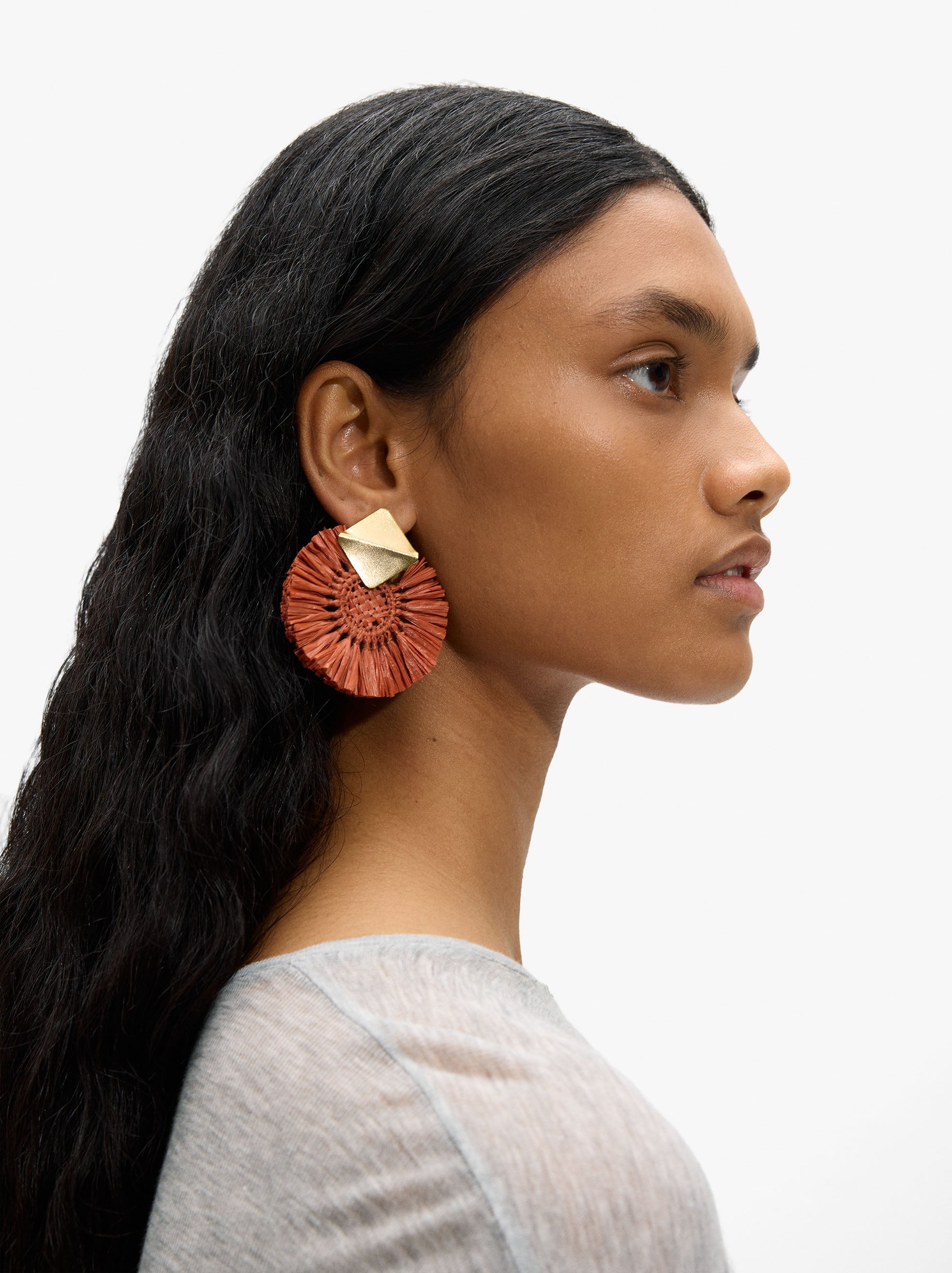 Pendientes Maxi Redondos Con Rafia