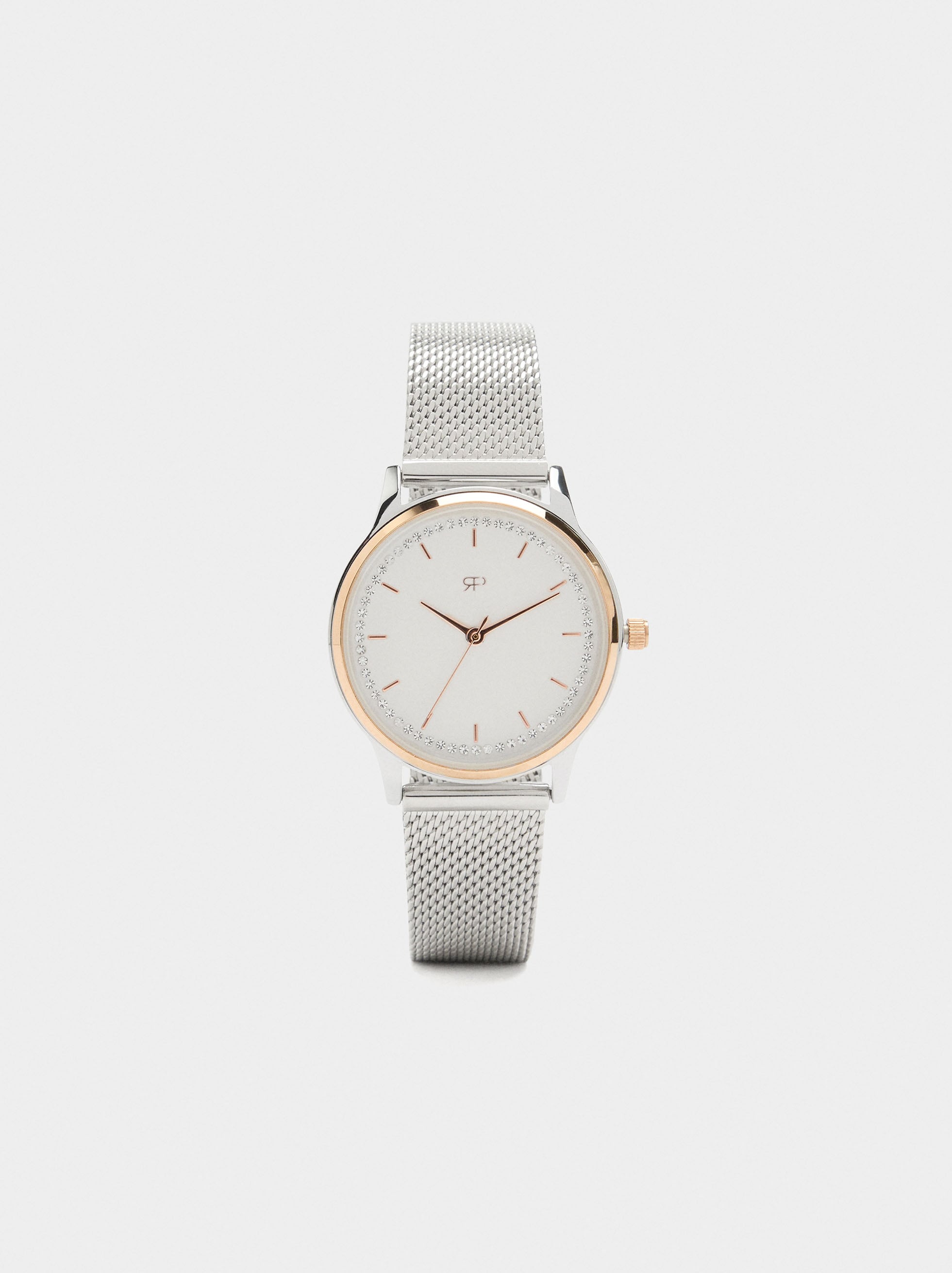 Reloj Bicolor Con Punto Metálico De Acero Inoxidable