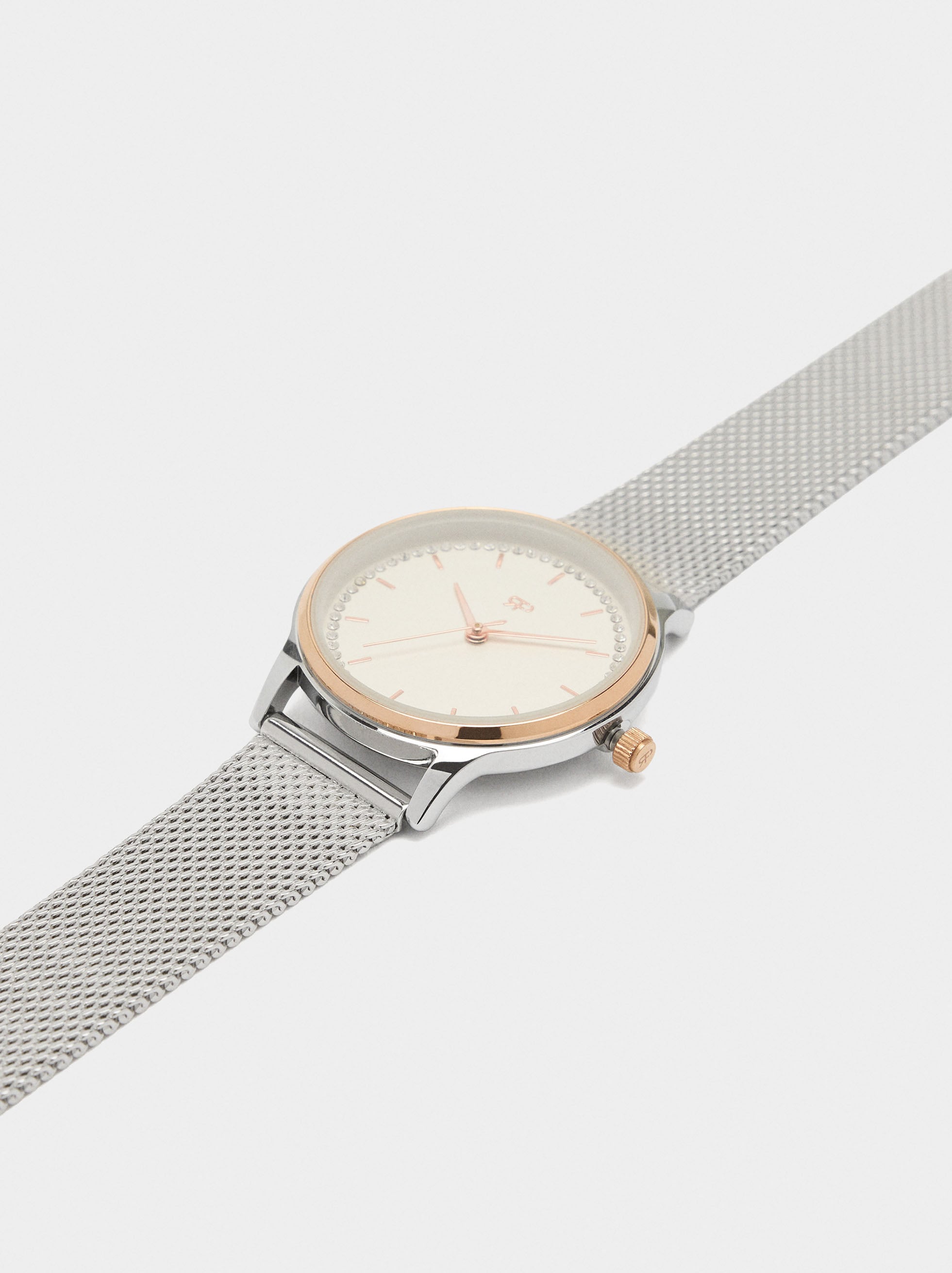 Reloj Bicolor Con Punto Metálico De Acero Inoxidable