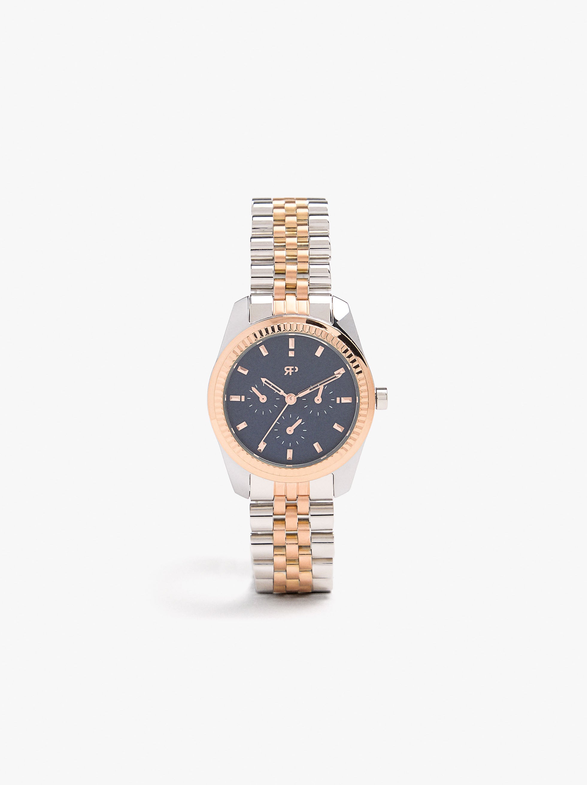 Reloj Bicolor Con Pulsera De Acero Inoxidable