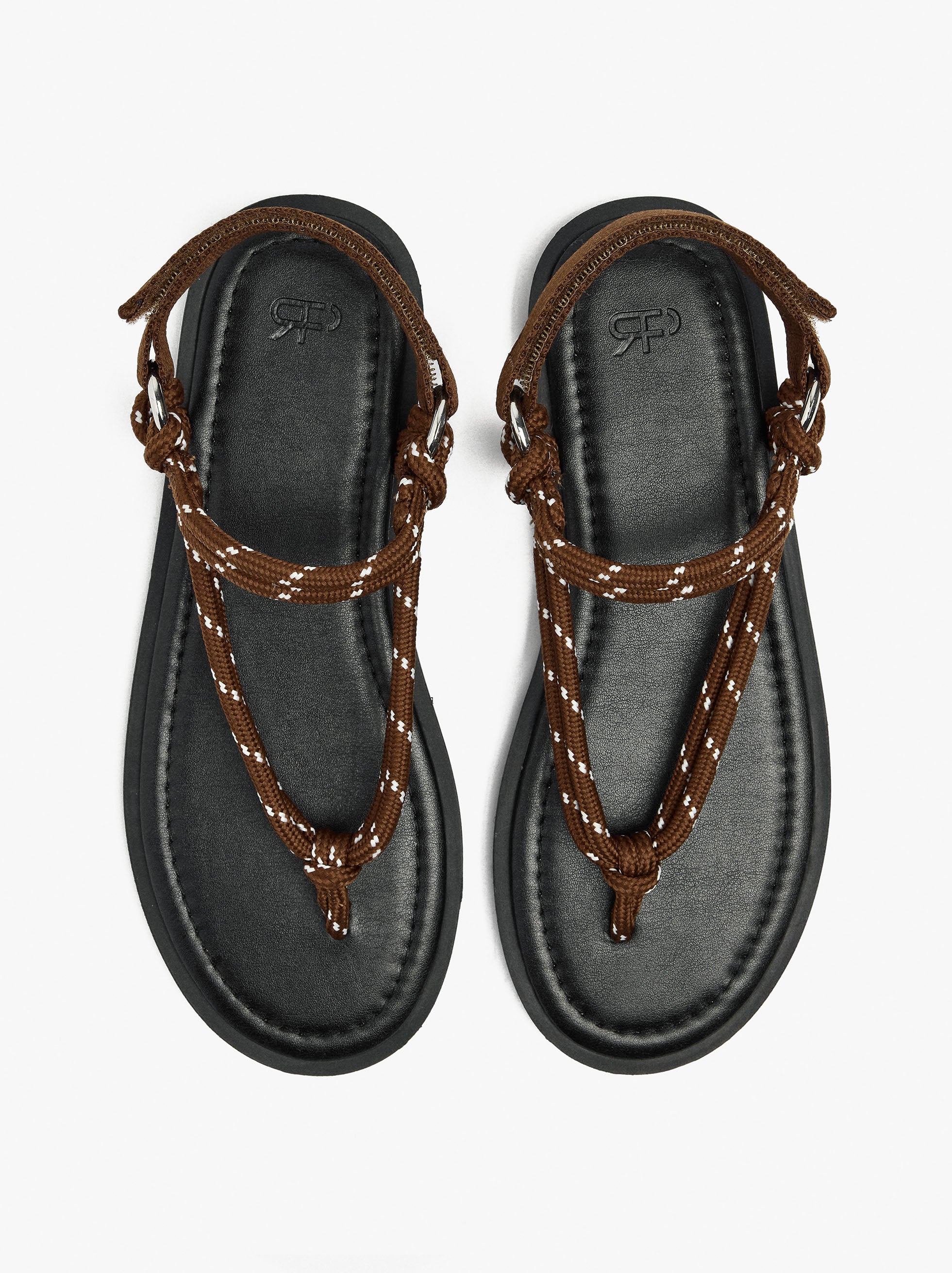 Sandalias Planas Con Tiras De Cordón Estampado