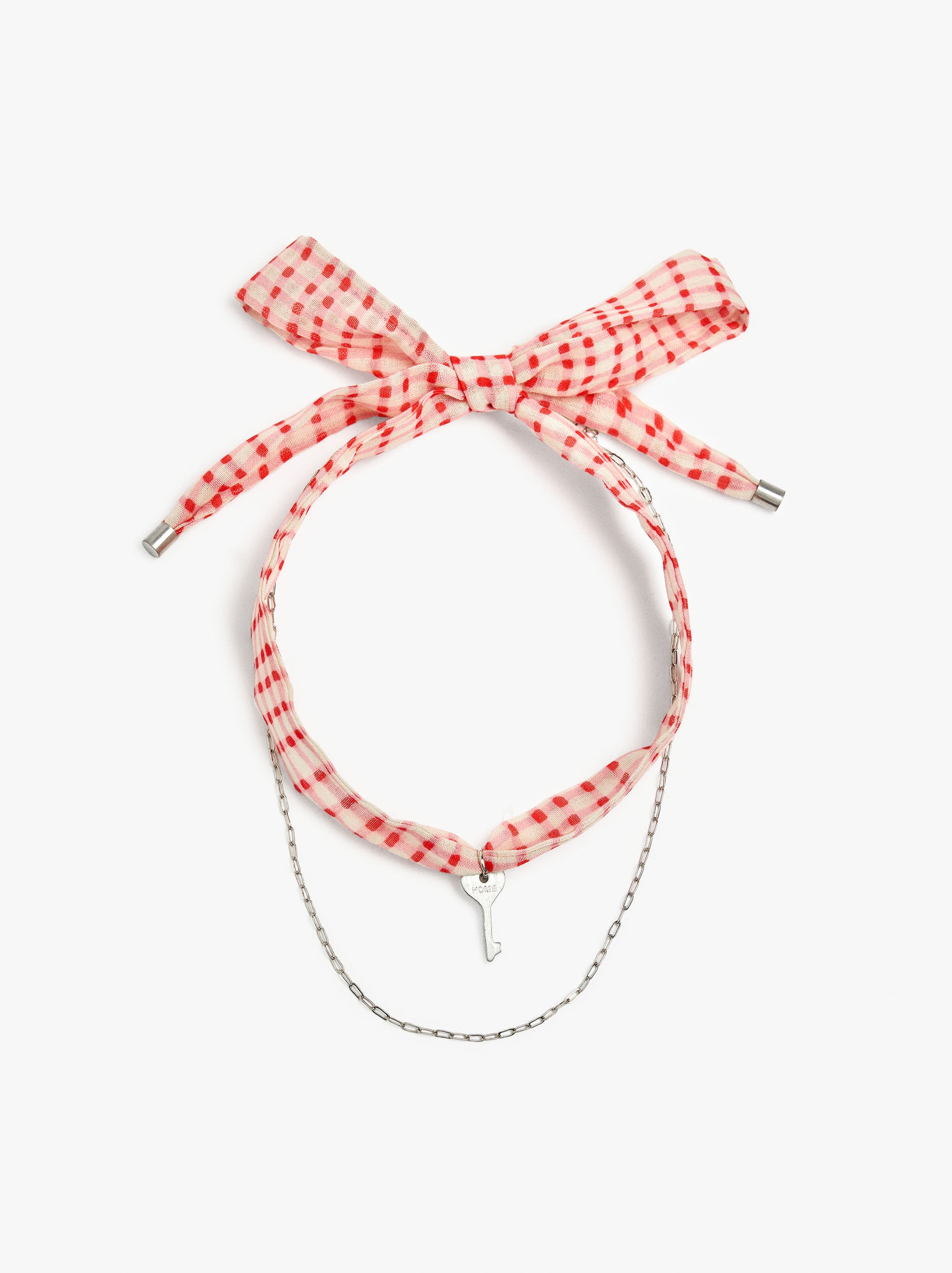 Collar De Tela Con Charm De Llave-Corazón