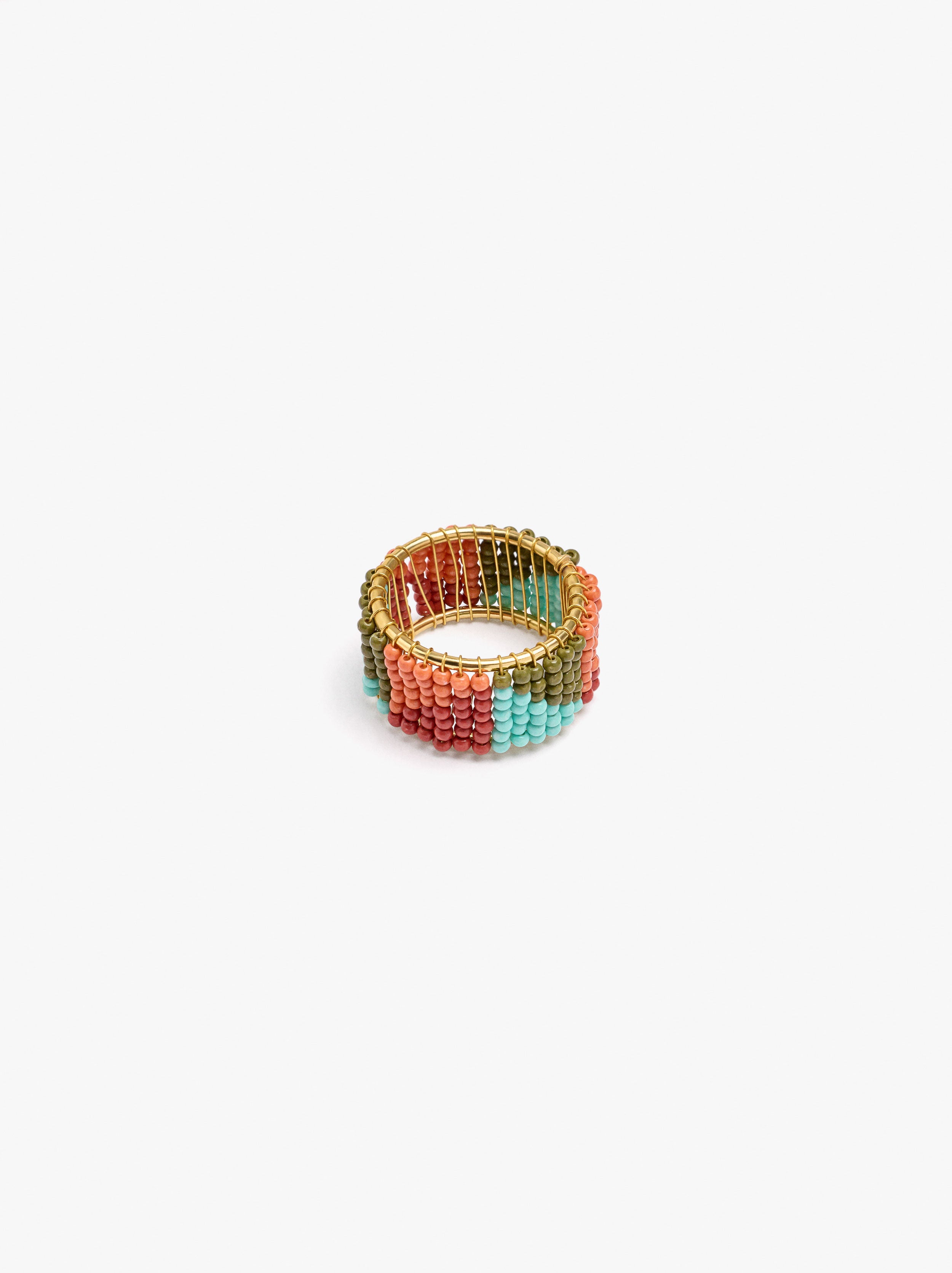 Anillo Ancho Geométrico Con Abalorios