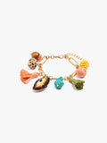 Pulsera De Eslabones Con Colgantes De Rafia Y Abalorios