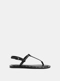 Sandalias Planas De Piel Borde Con Tachuelas