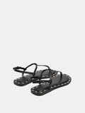 Sandalias Planas De Piel Borde Con Tachuelas