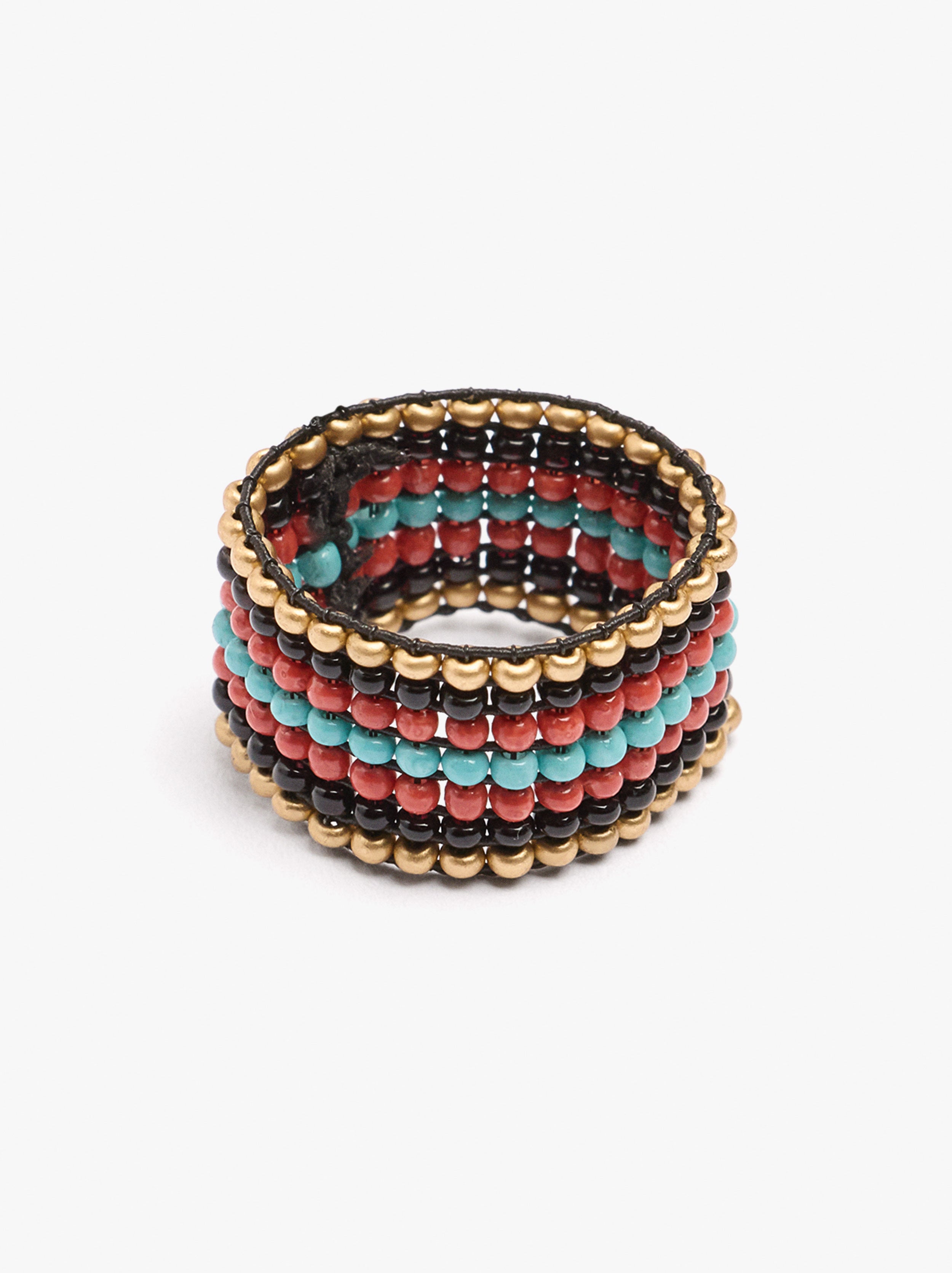Anillo Ancho Abalorios De Vidrio Multicolor