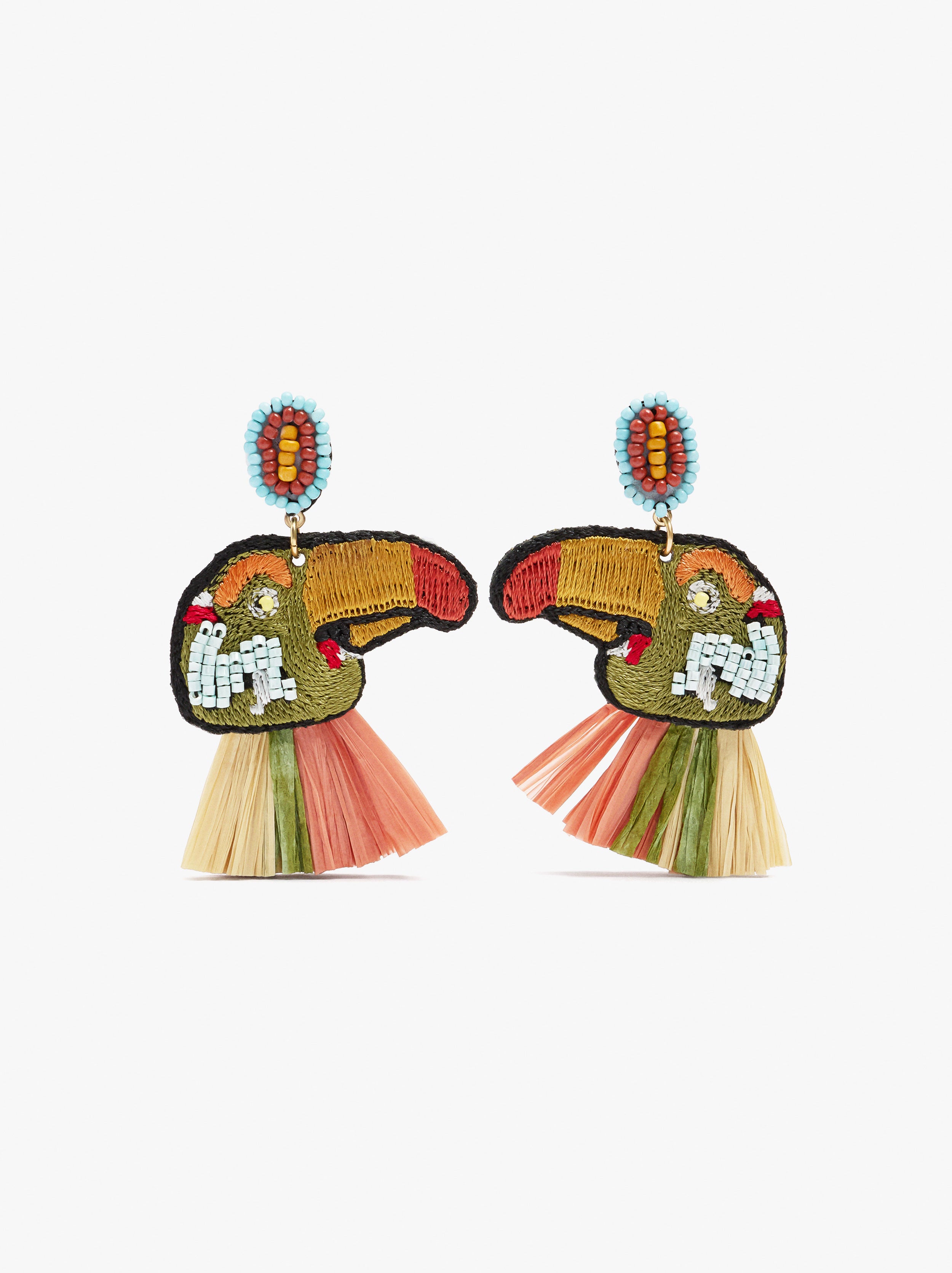 Pendientes Maxi Pájaro Con Rafia