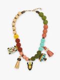 Collar Corto Con Cuentas De Madera Y Abalorios
