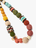 Collar Multicolor Con Cuentas De Rafia Y Madera