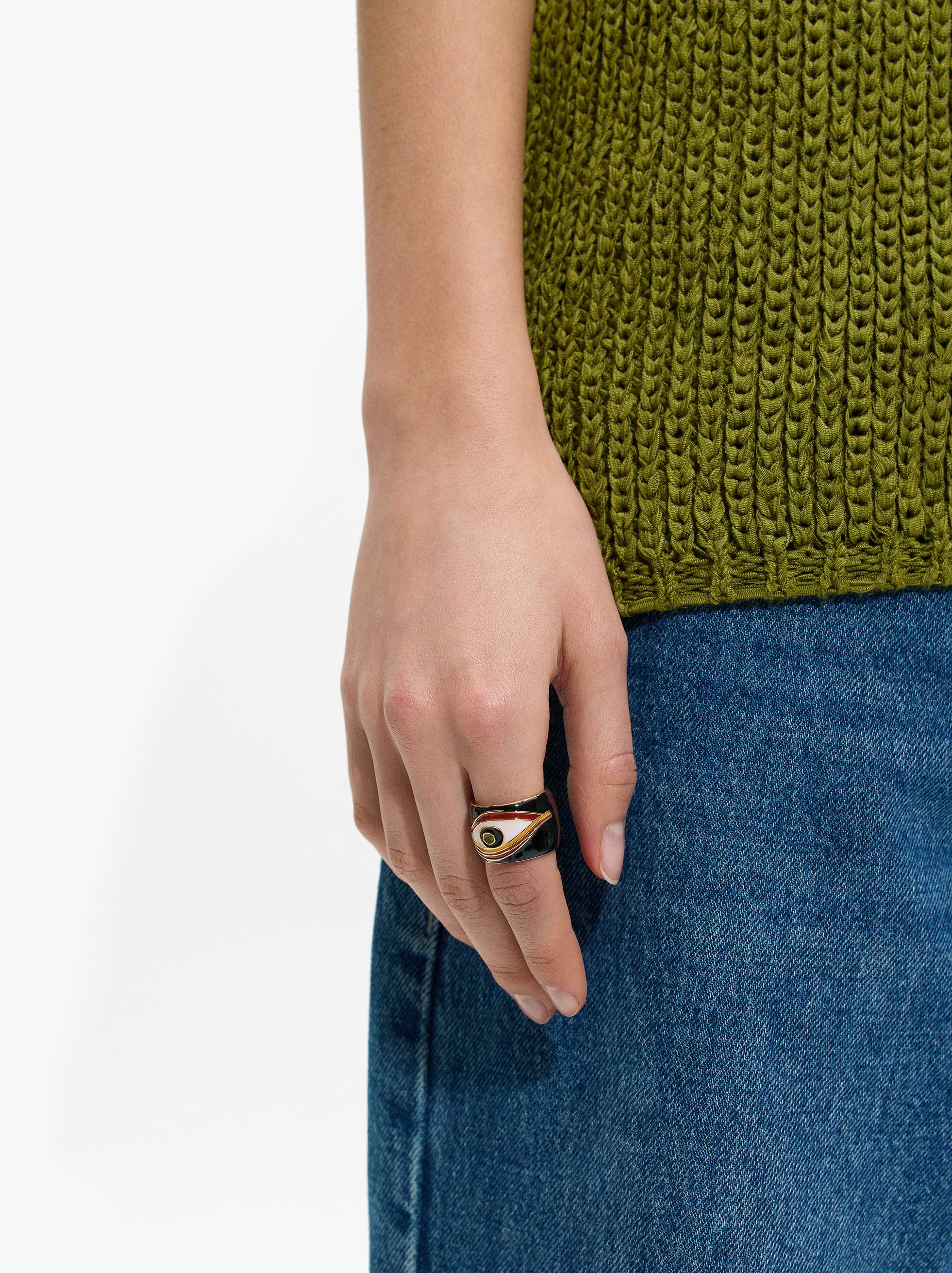 Anillo Ancho Ojo Con Esmalte
