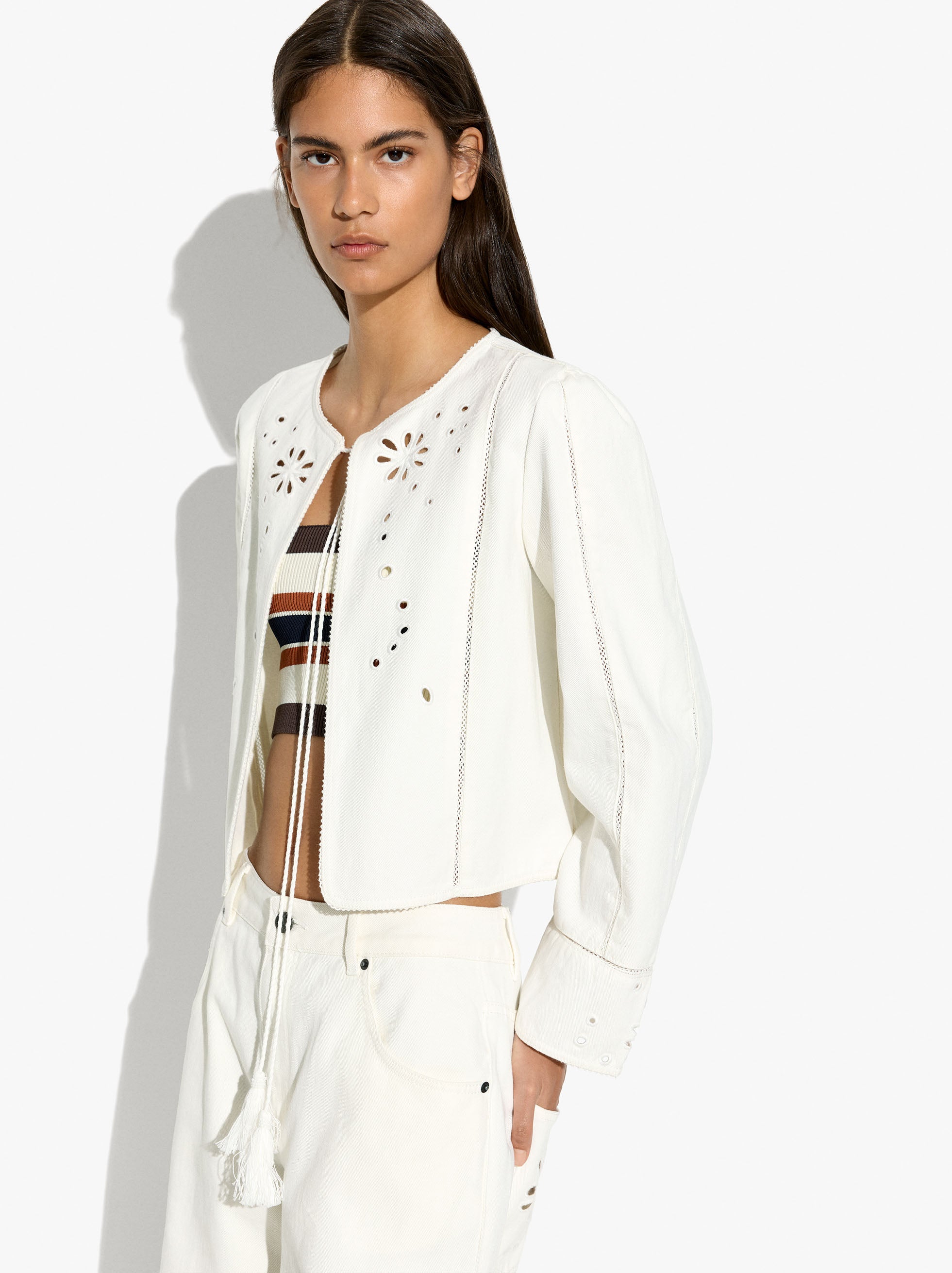 Chaqueta Con Bordados Perforados 100% Algodón