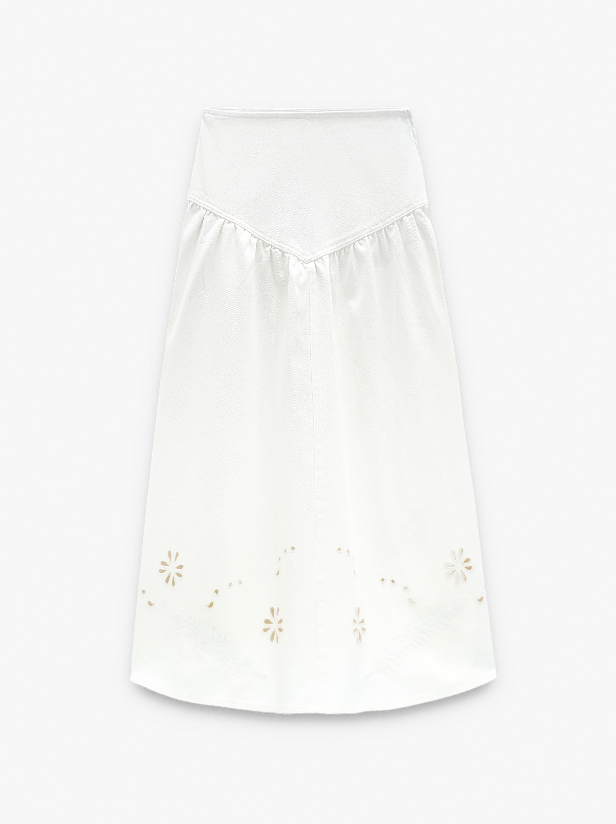 Falda Denim Con Bordados Perforados 100% Algodón