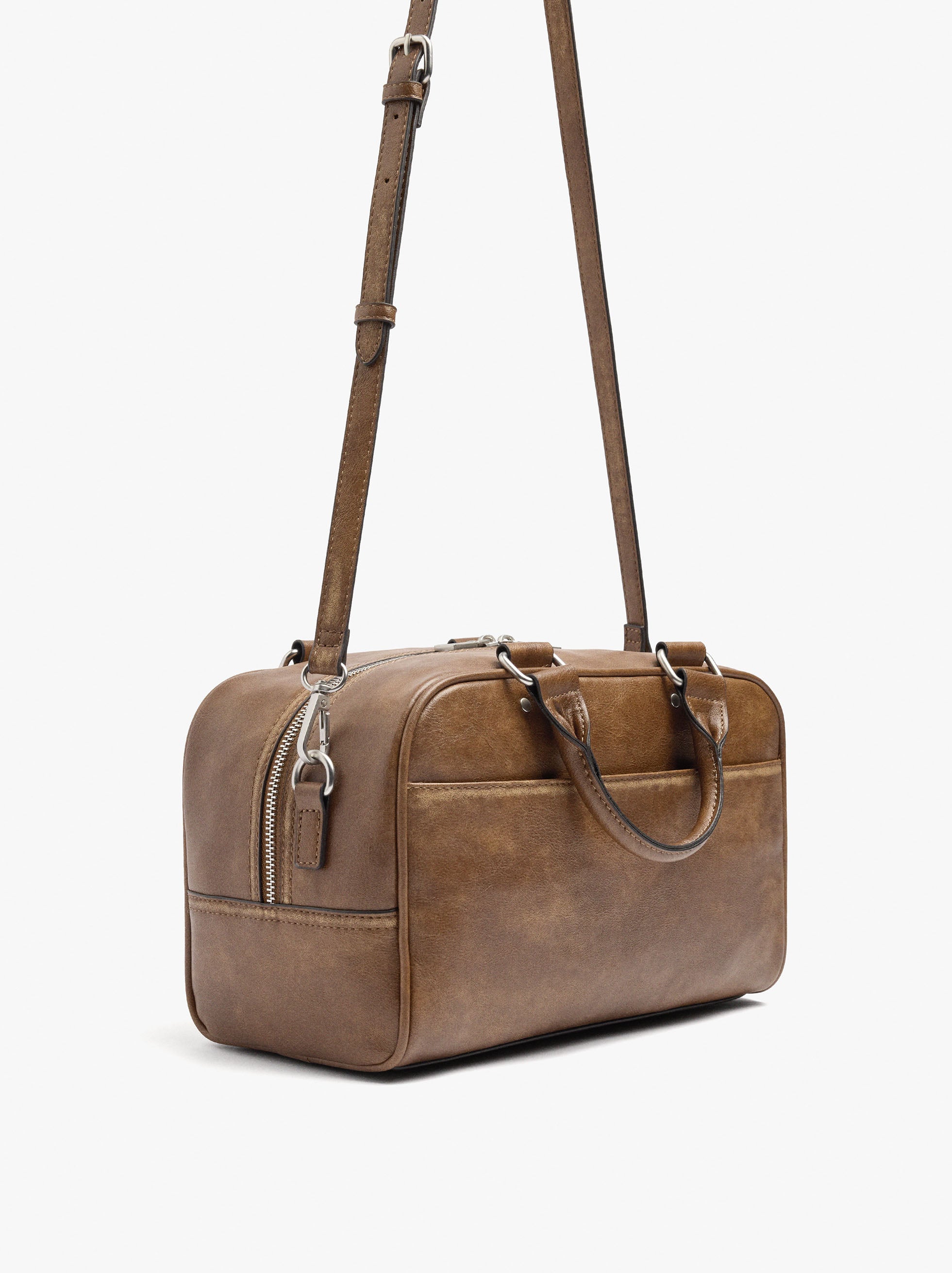 Bolso Tote Efecto Craquelado Con Bandolera