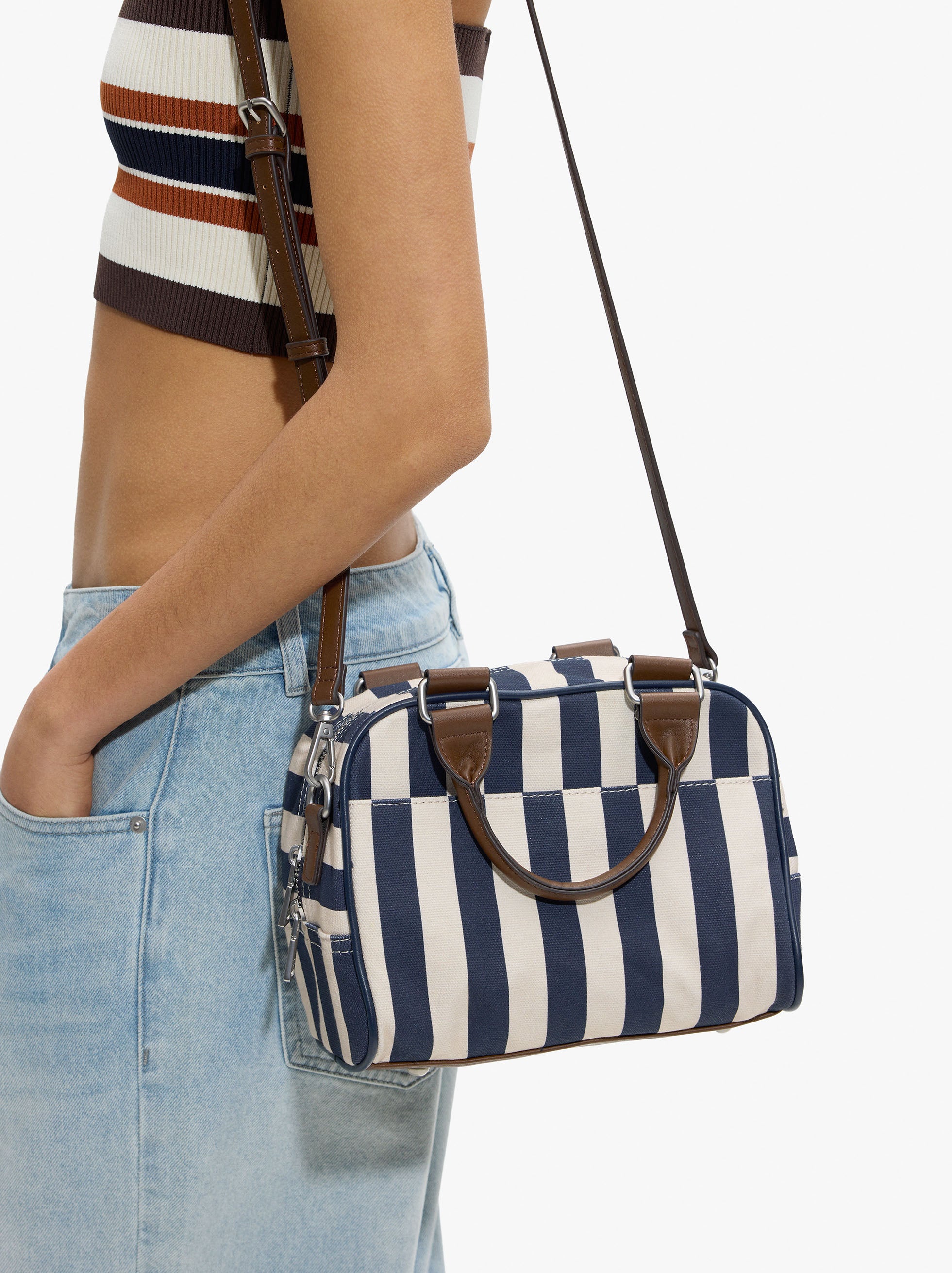 Bolso Bowling A Rayas Con Bandolera