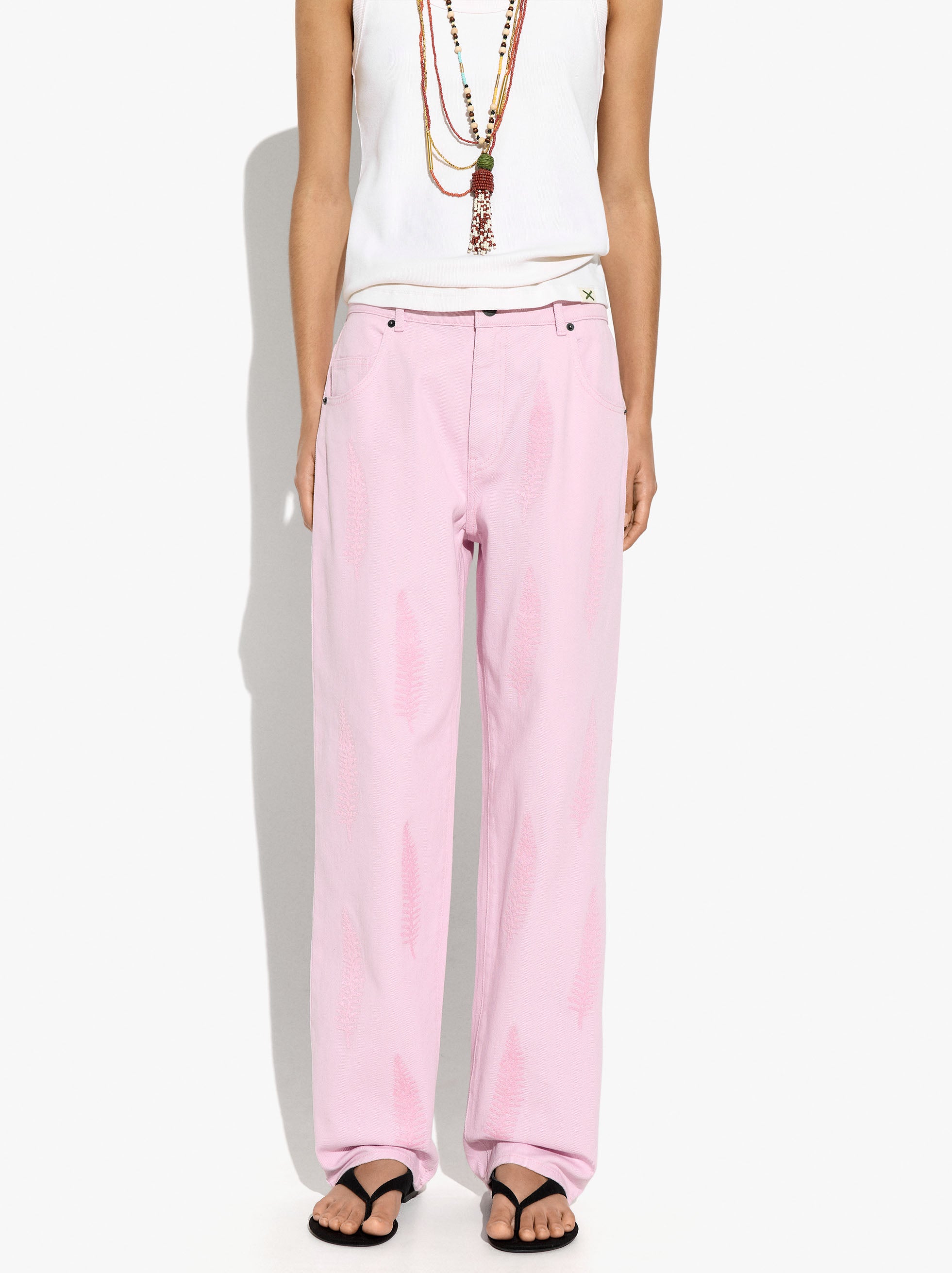Pantalón Con Bordados 100% Algodón