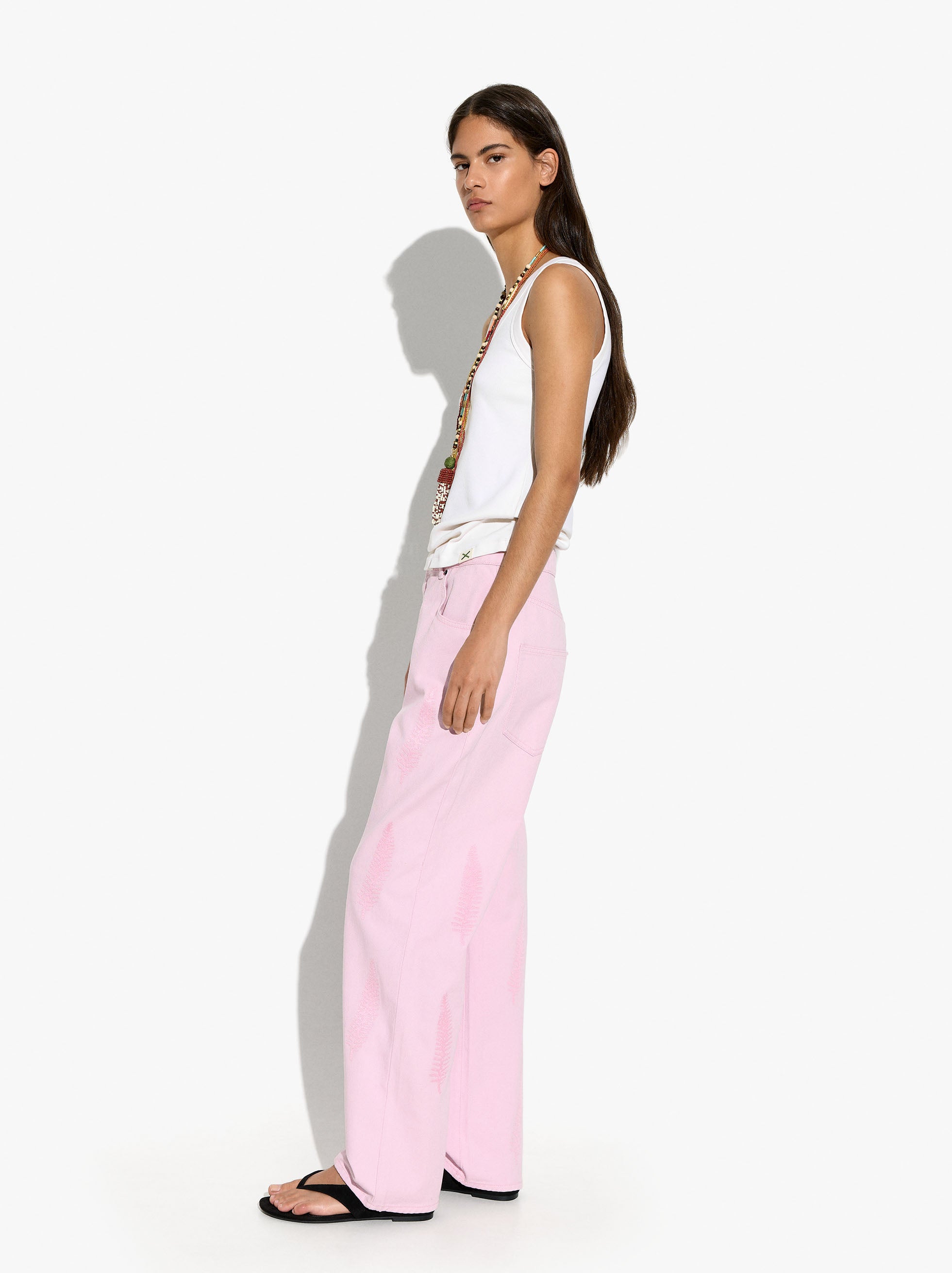 Pantalón Con Bordados 100% Algodón