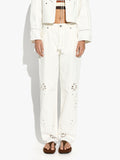Pantalón Con Bordados Perforados 100% Algodón