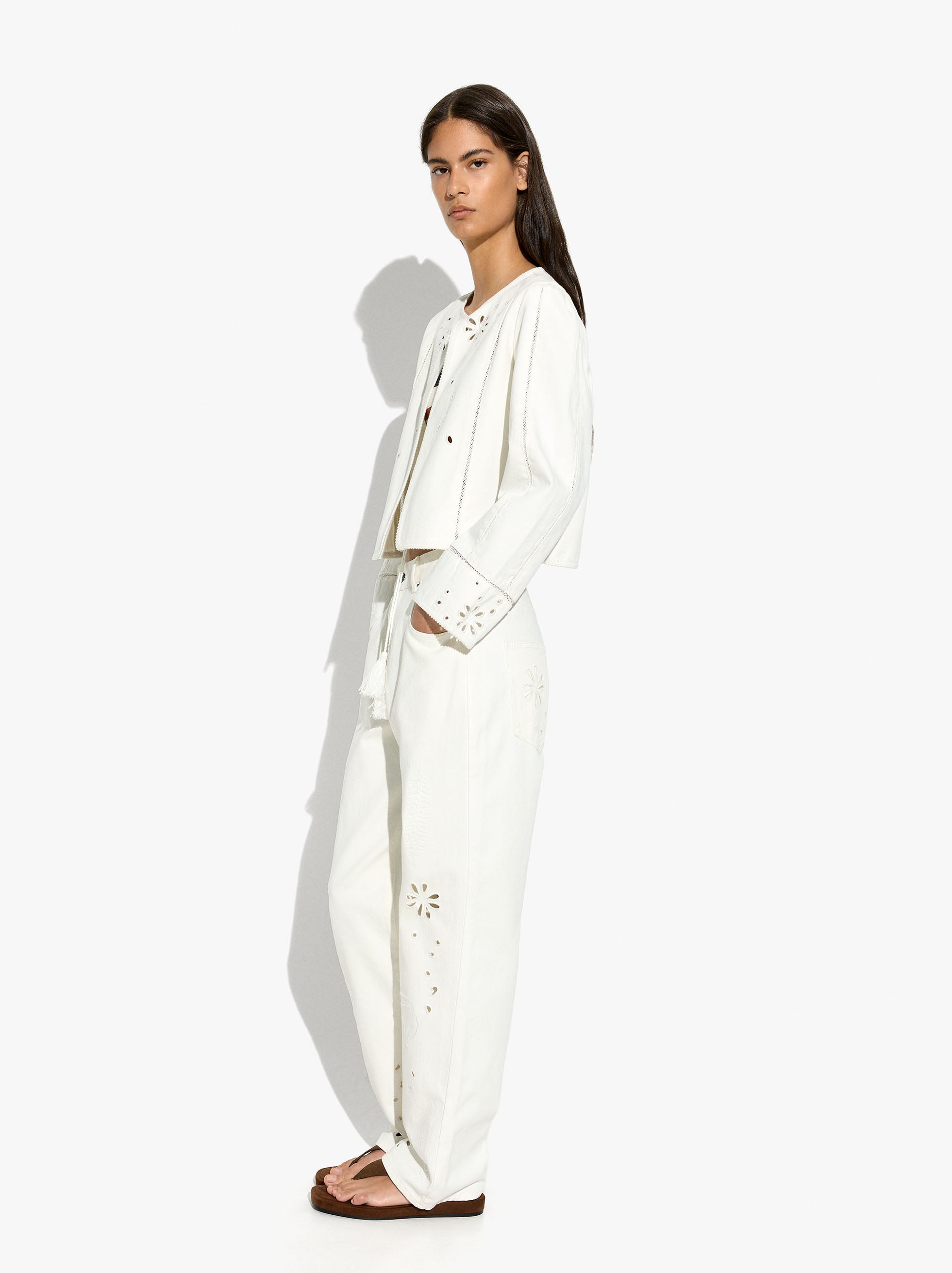 Pantalón Con Bordados Perforados 100% Algodón