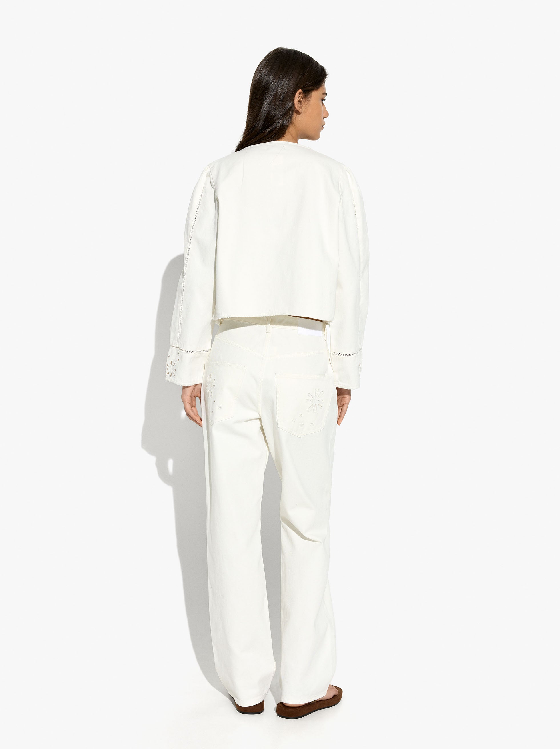 Pantalón Con Bordados Perforados 100% Algodón