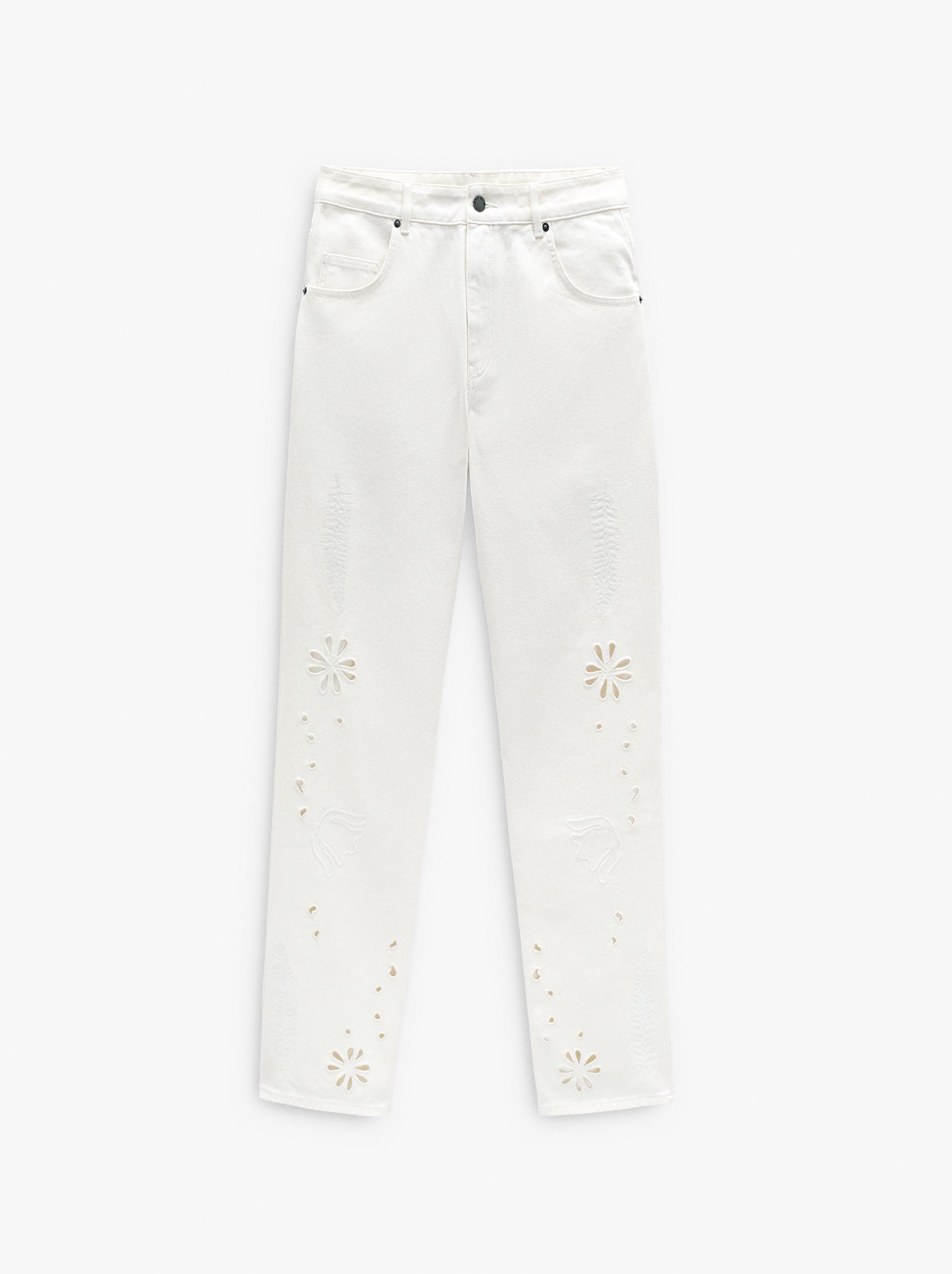 Pantalón Con Bordados Perforados 100% Algodón