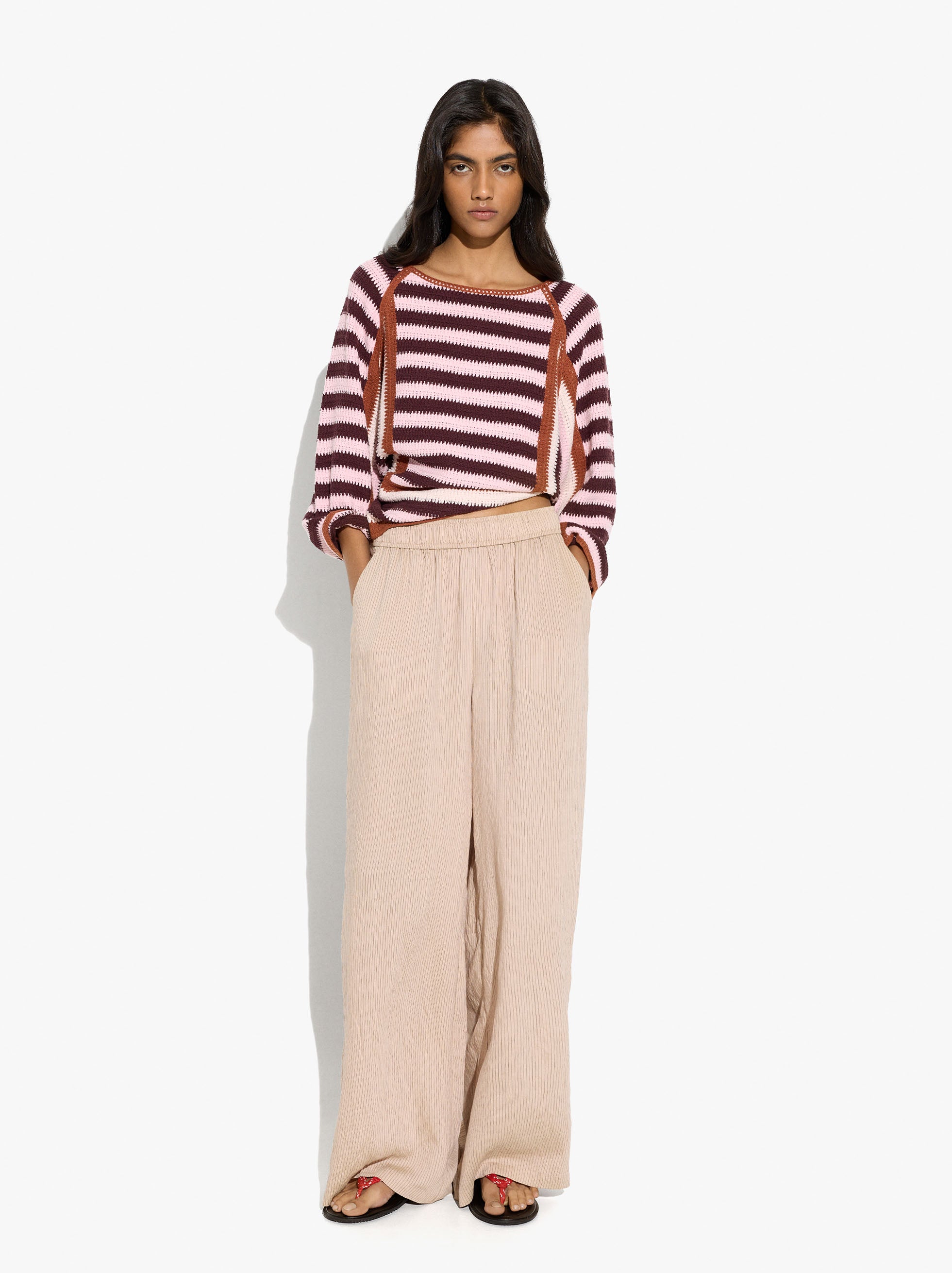 Pantalón A Rayas Con Cintura Elástica