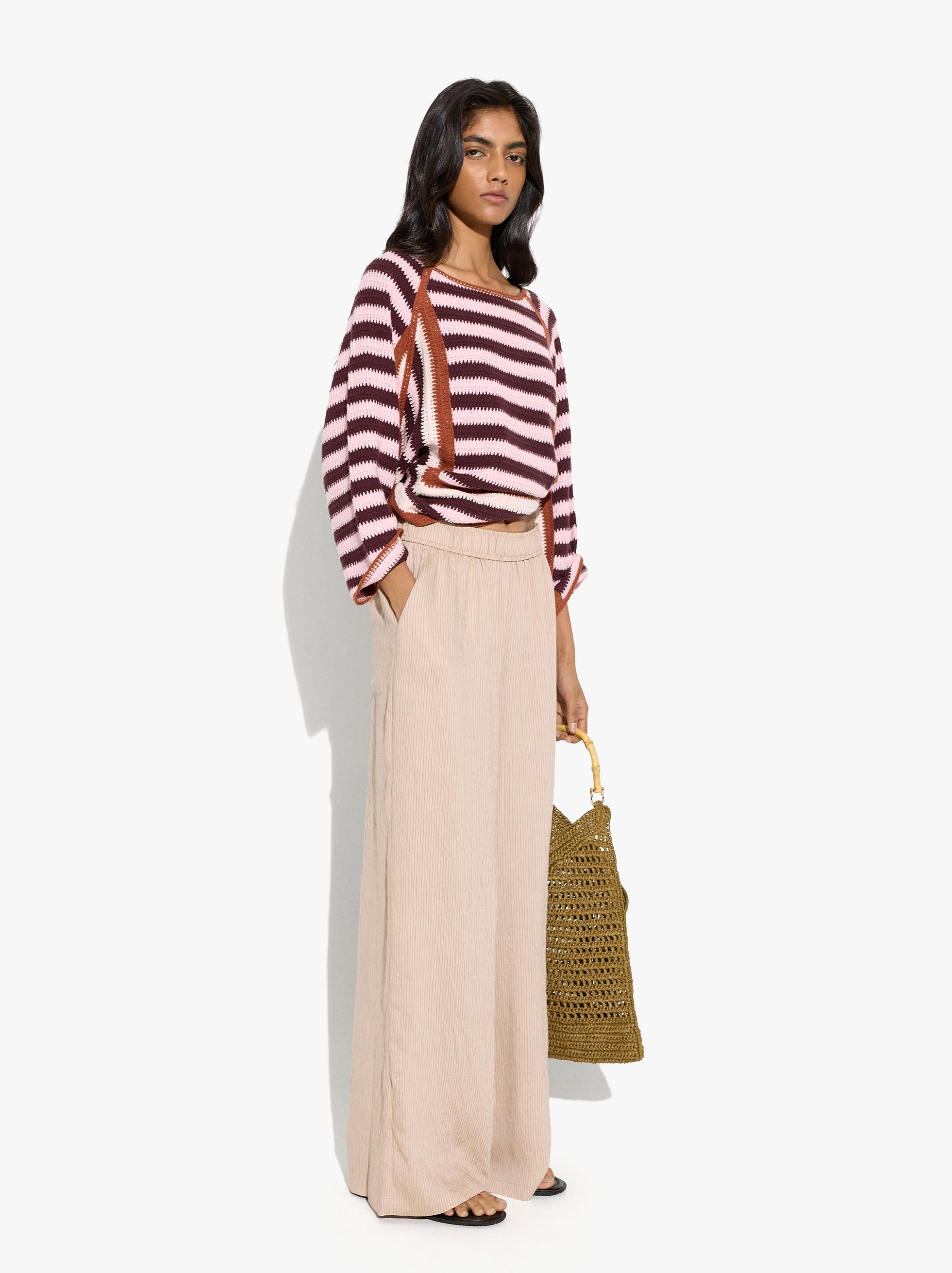 Pantalón A Rayas Con Cintura Elástica