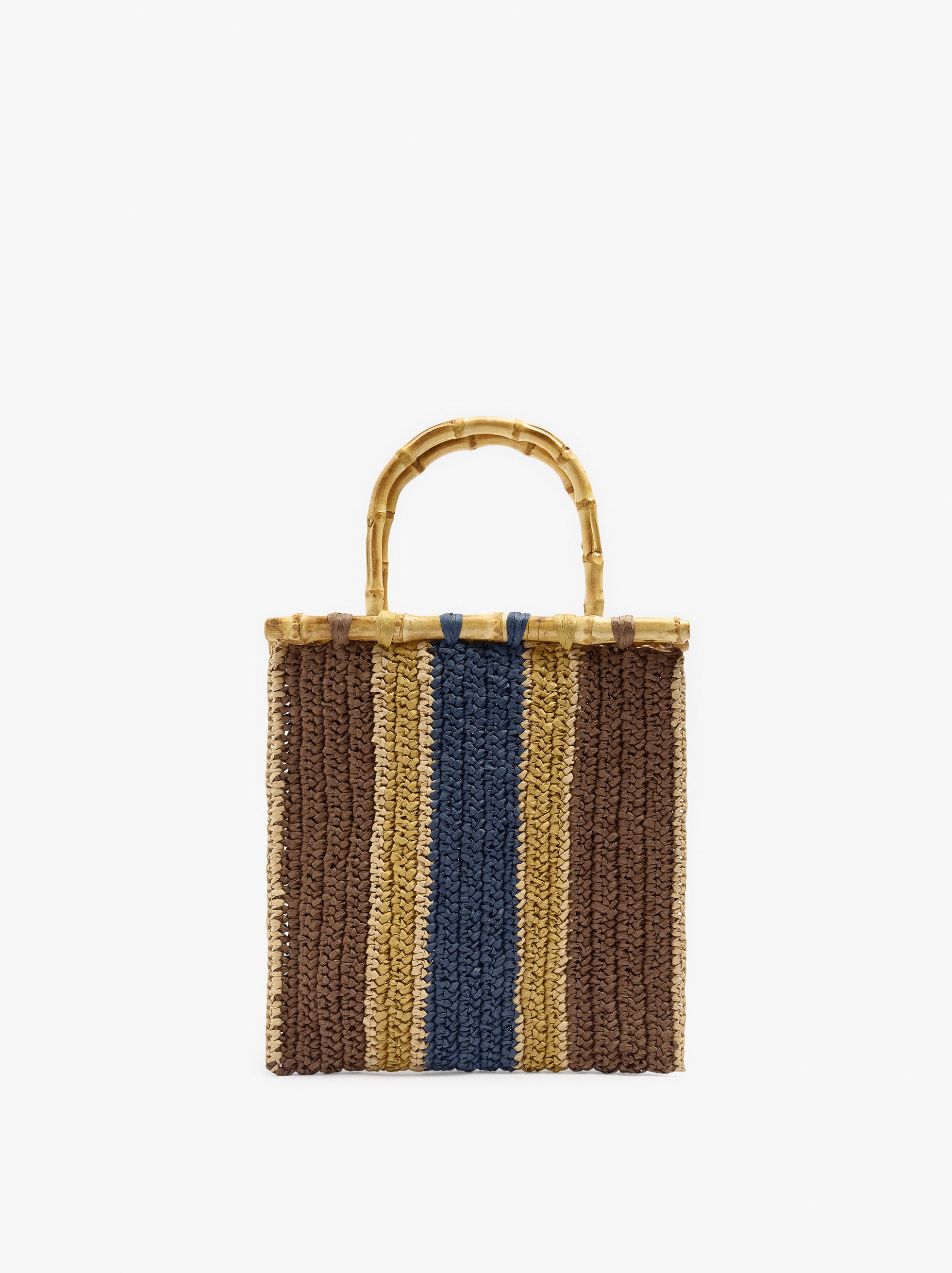 Bolso De Mano A Rayas Efecto Rafia Con Bambú