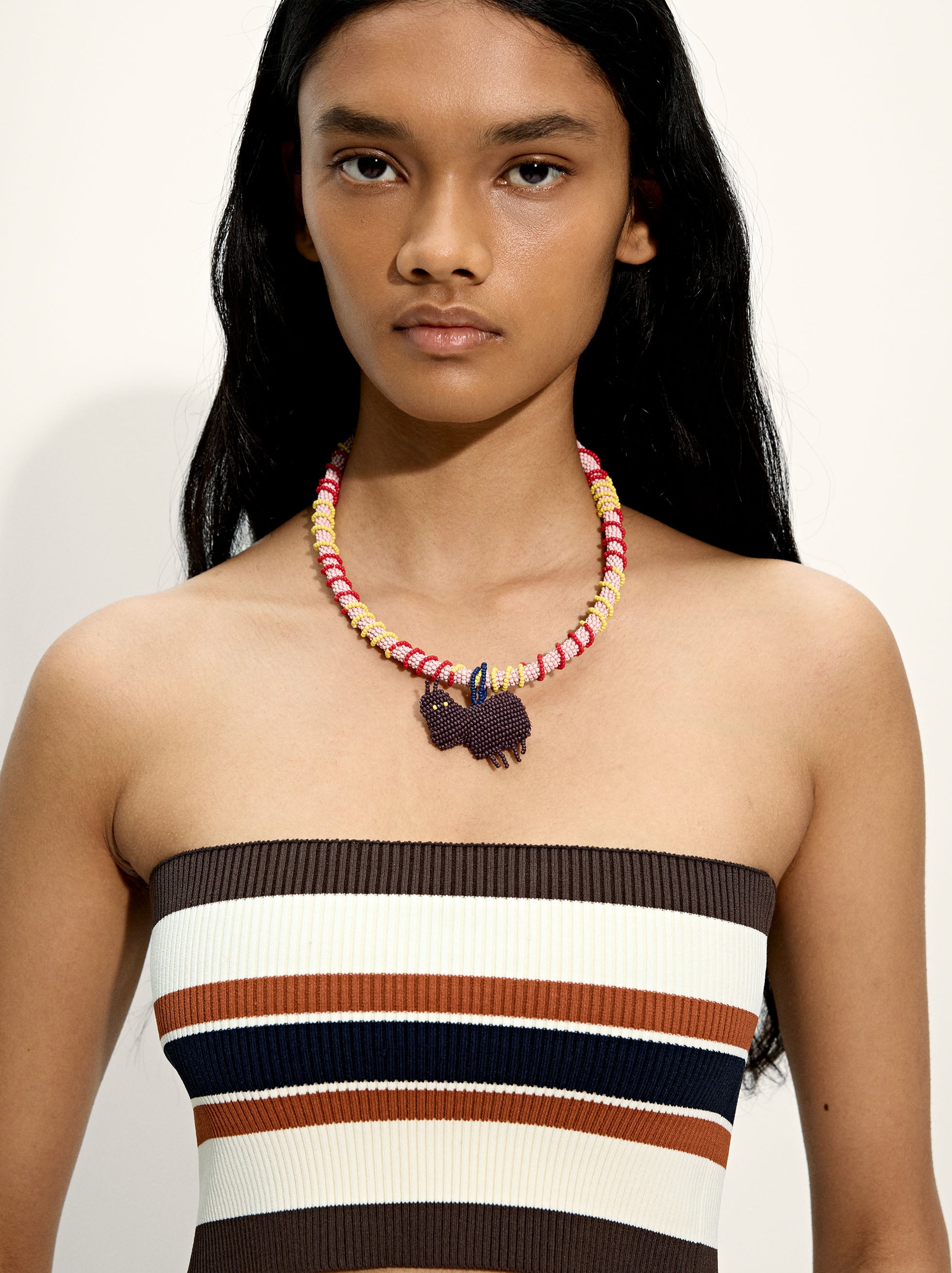 Collar De Abalorios De Vidrio Con Colgante