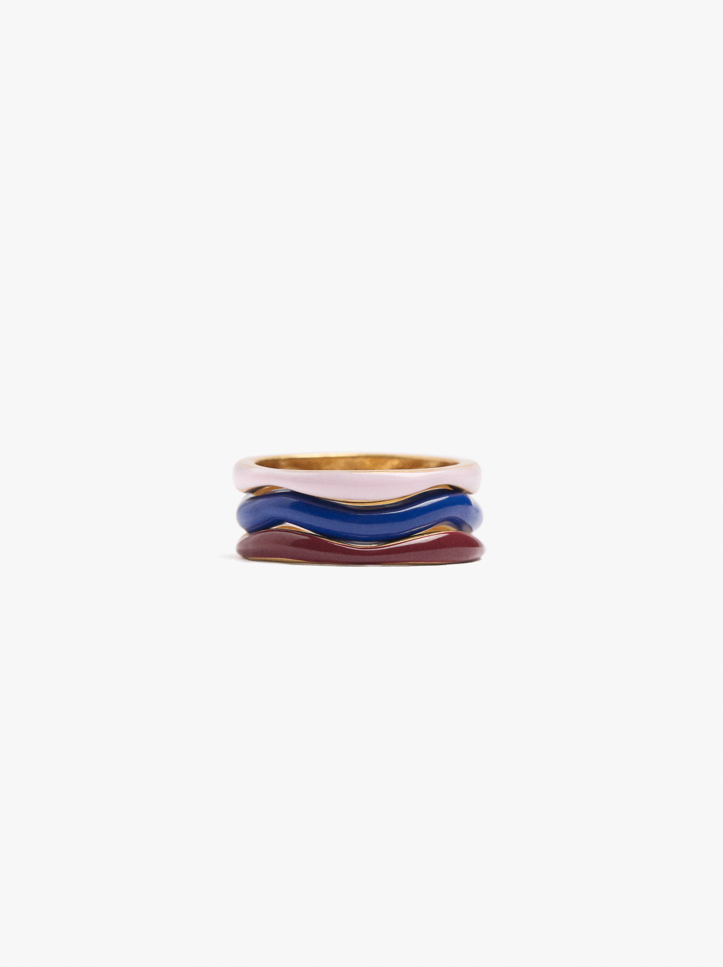 Set De Anillos Ondulados Con Esmaltado