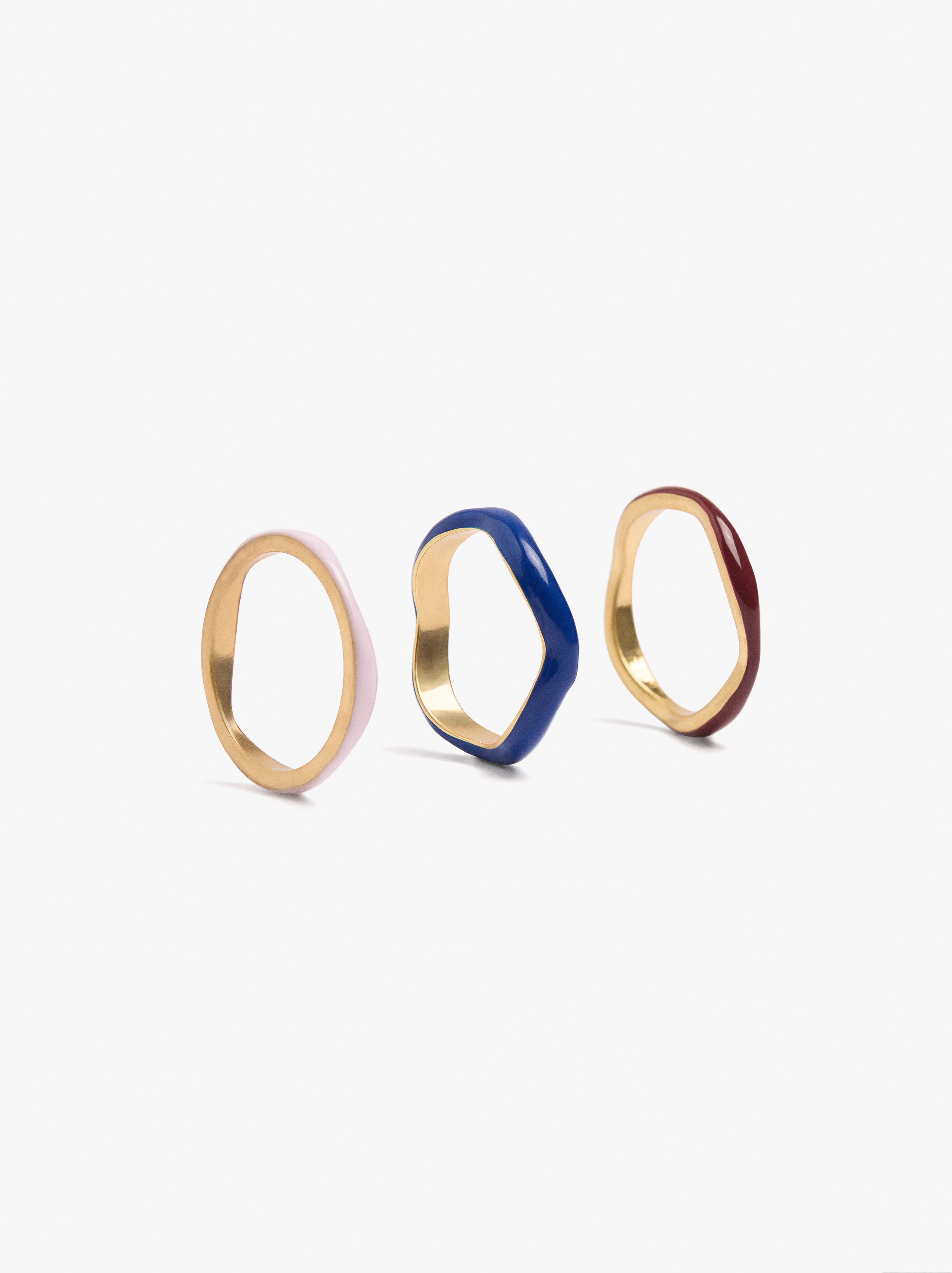Set De Anillos Ondulados Con Esmaltado