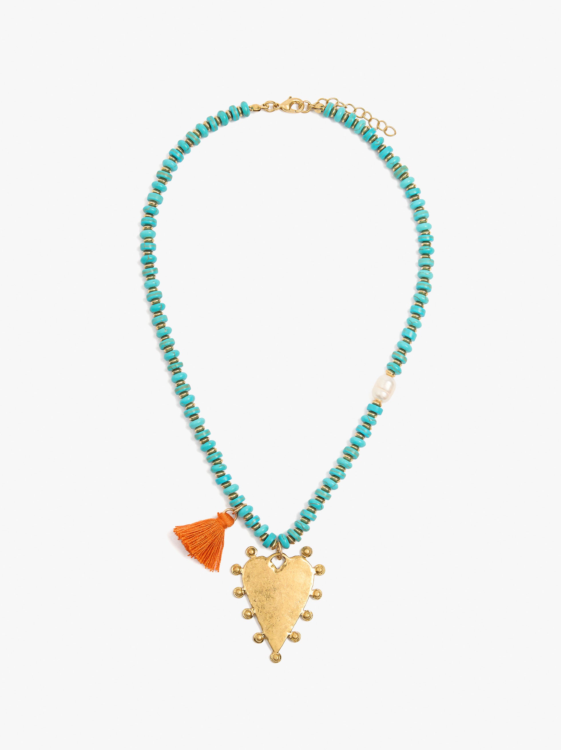 Collar Con Cuentas De Piedra Colgante Corazón