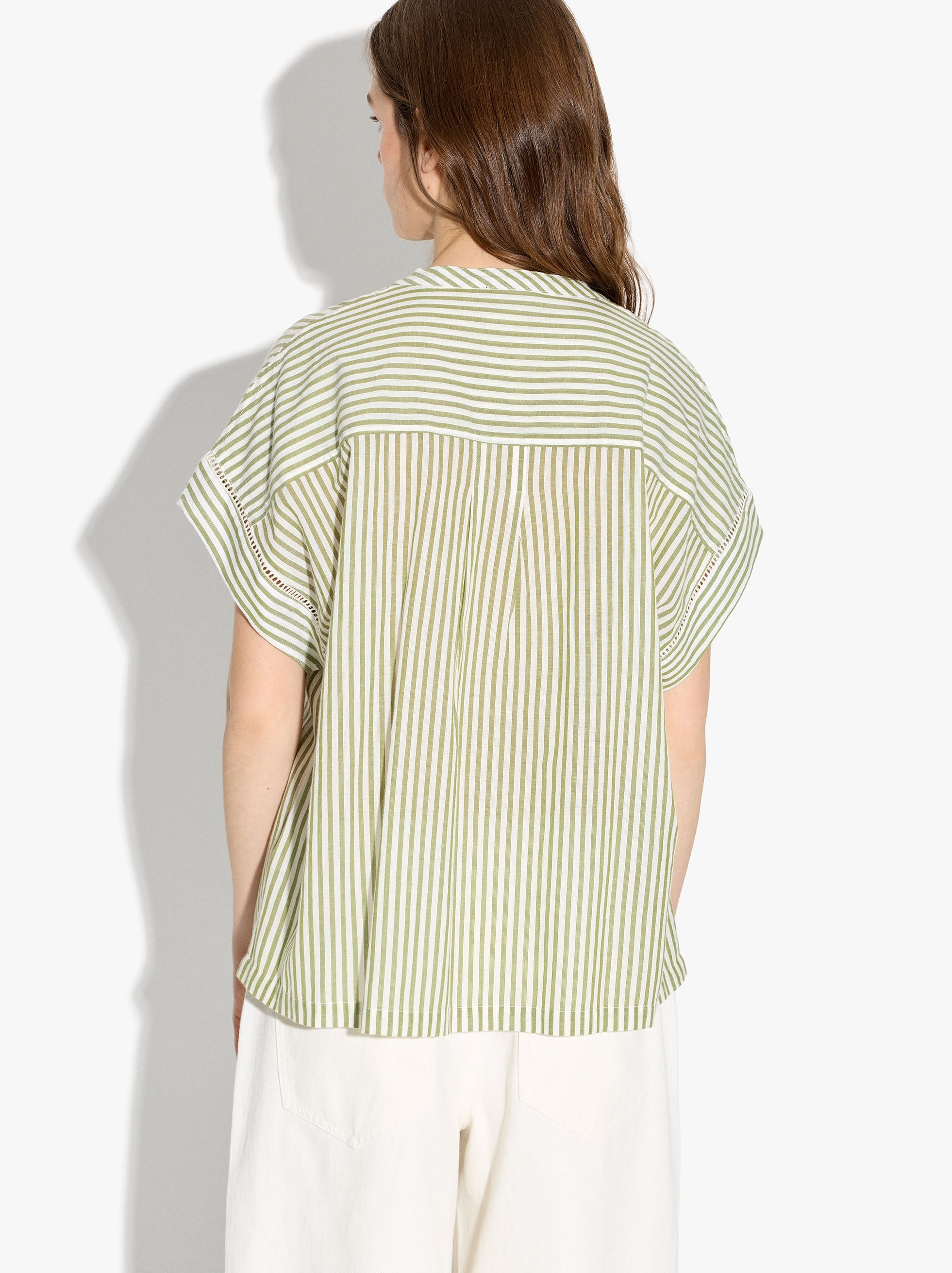 Camisa De Manga Corta Con Rayas 100% Algodón