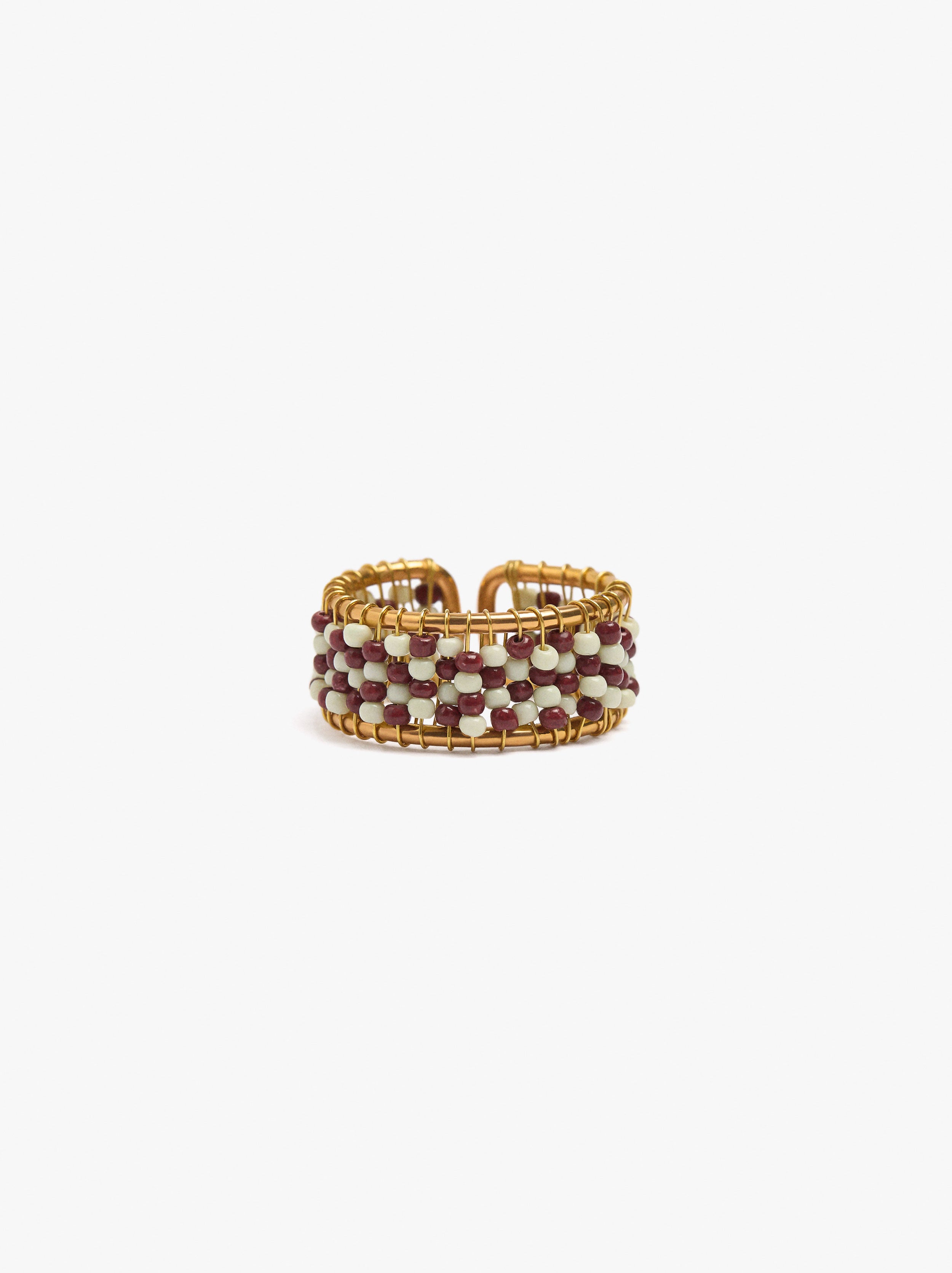 Anillo Con Abalorios Bicolor