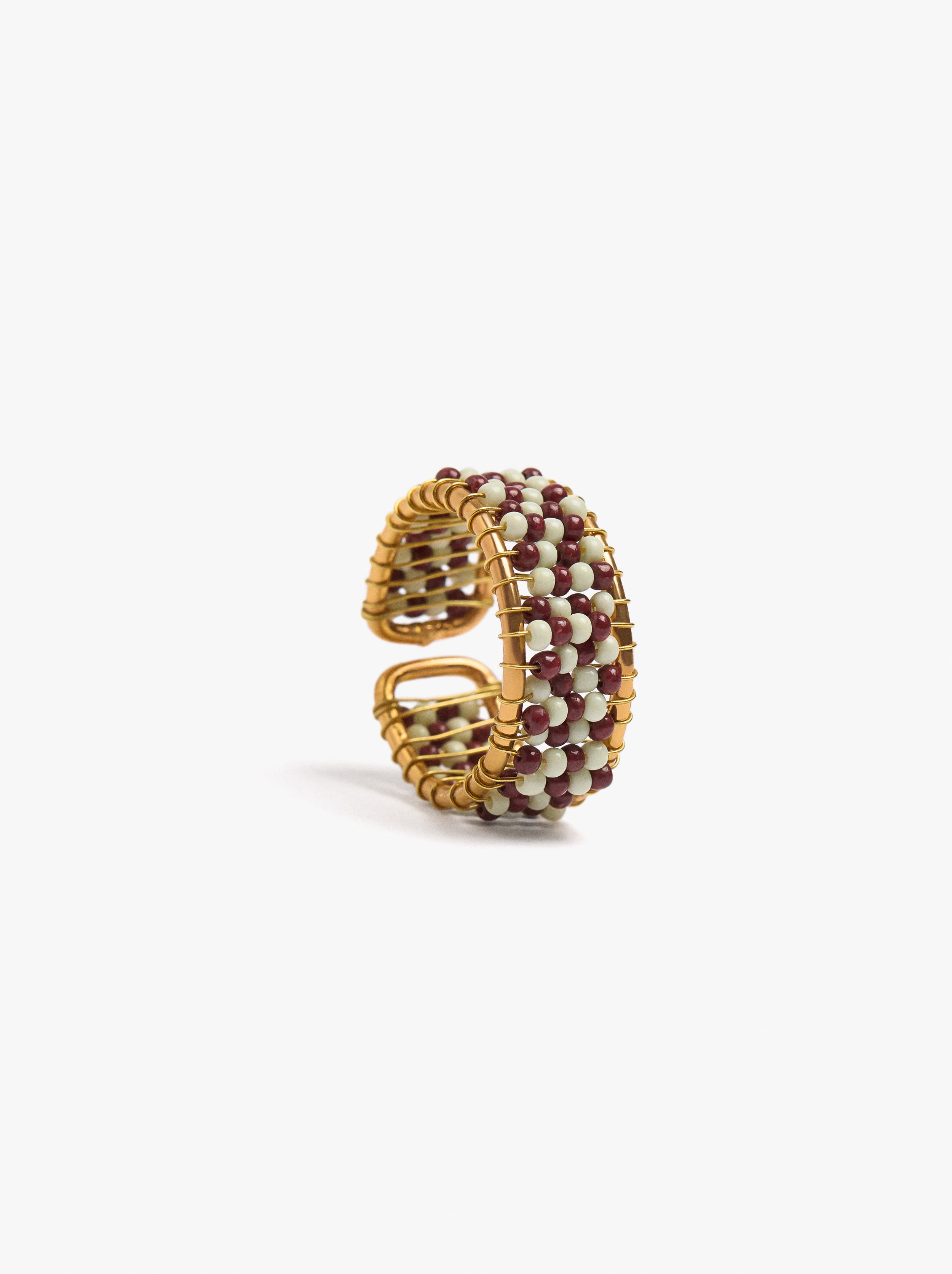 Anillo Con Abalorios Bicolor