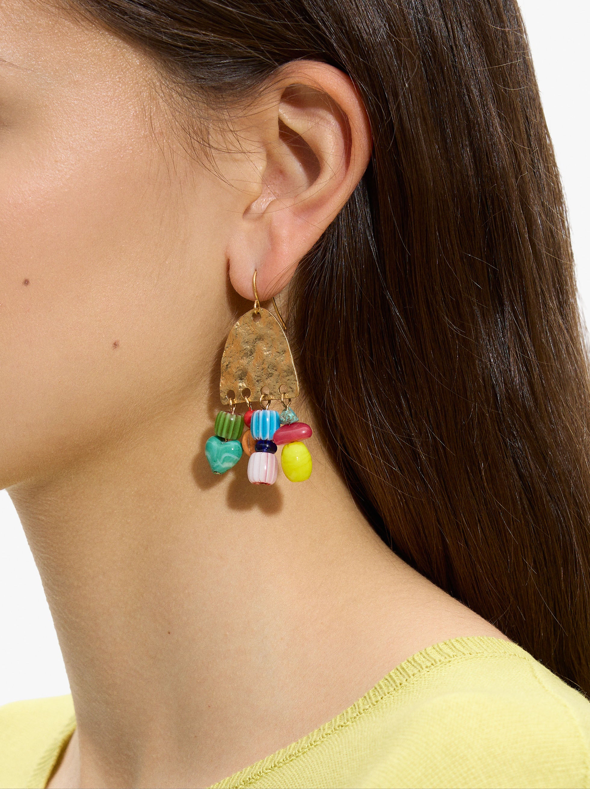 Pendientes Largos Con Cuentas Multicolor