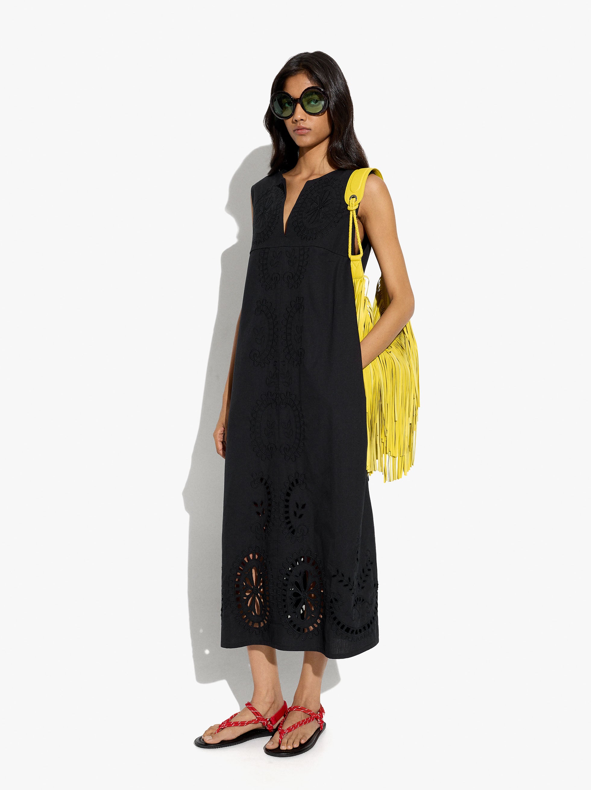 Vestido Midi Bordado Perforado 100% Algodón