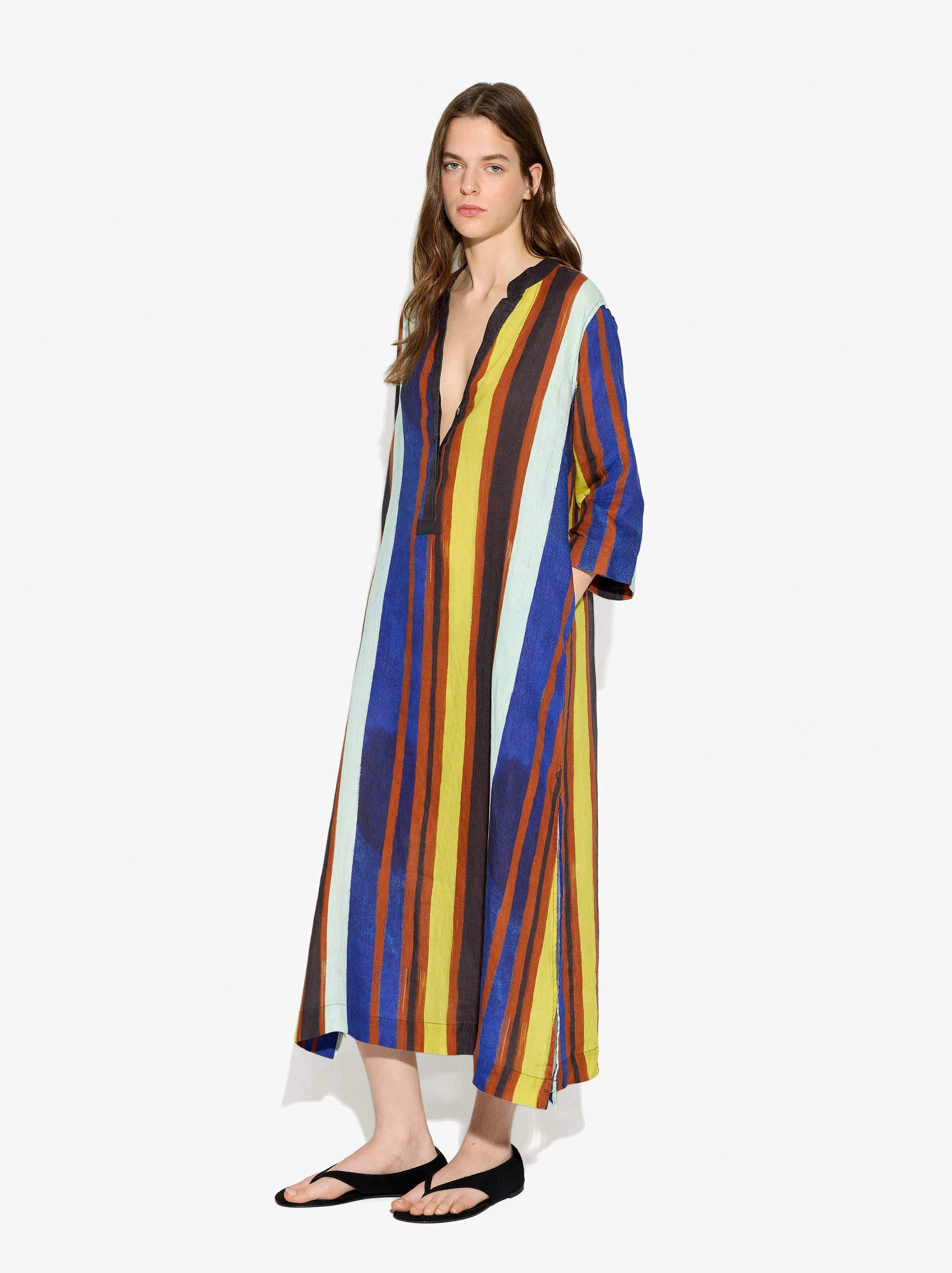 Vestido Largo A Rayas 100% Lino