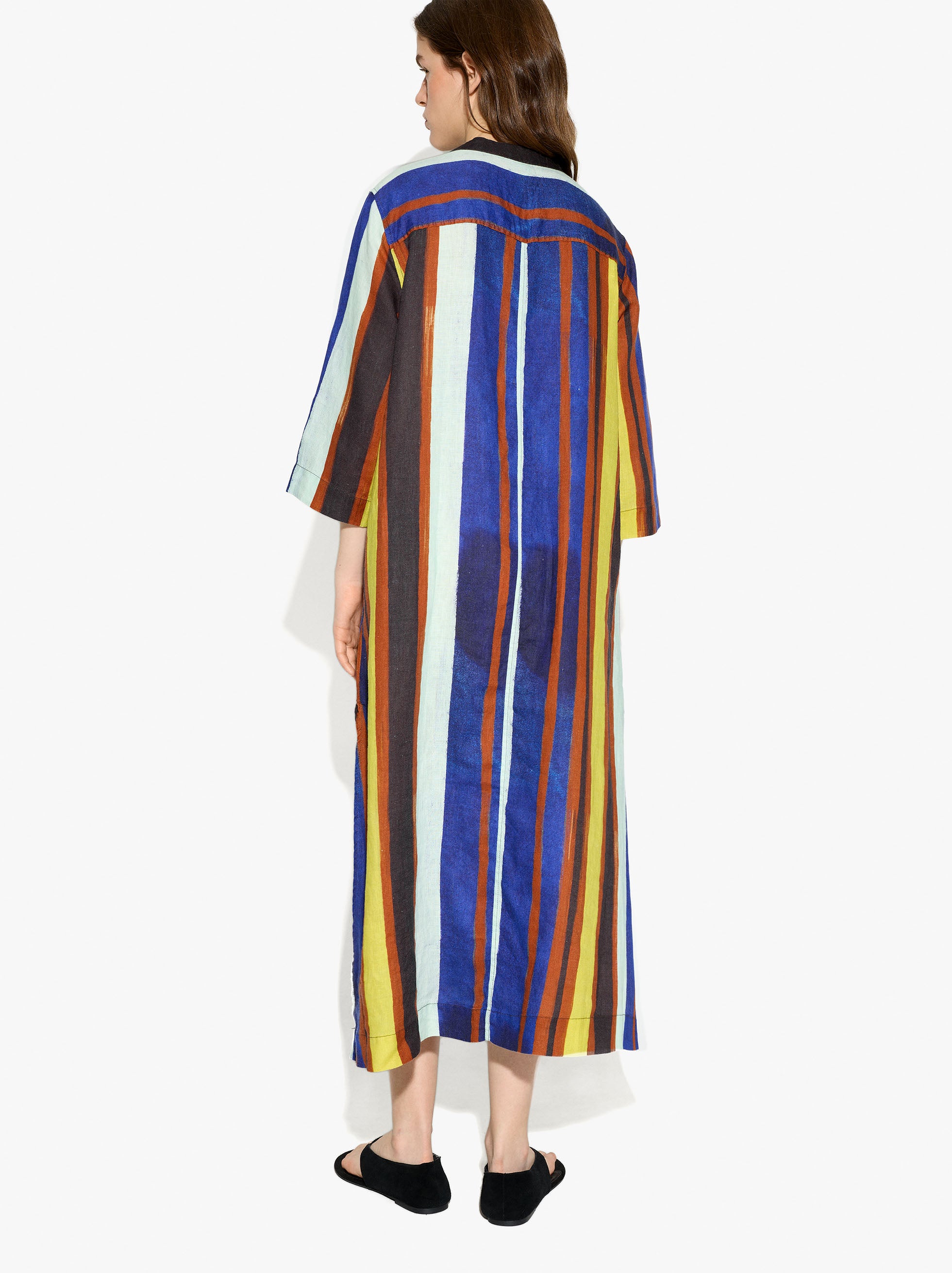 Vestido Largo A Rayas 100% Lino