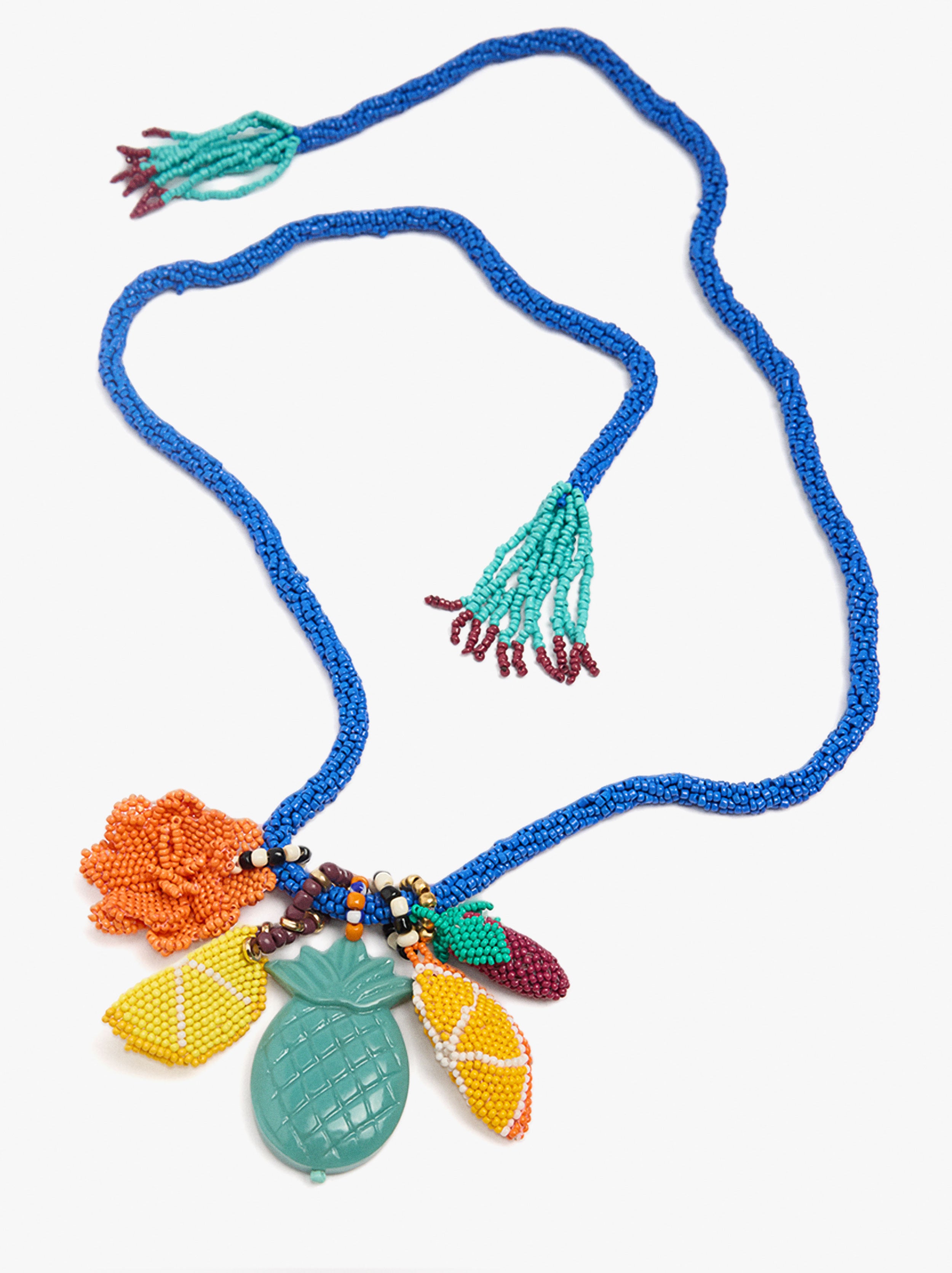 Collar De Abalorios Con Colgantes De Frutas Multicolor