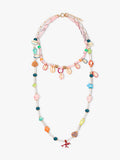 Multicollar De Tela Con Charms De Cerámica Y Conchas