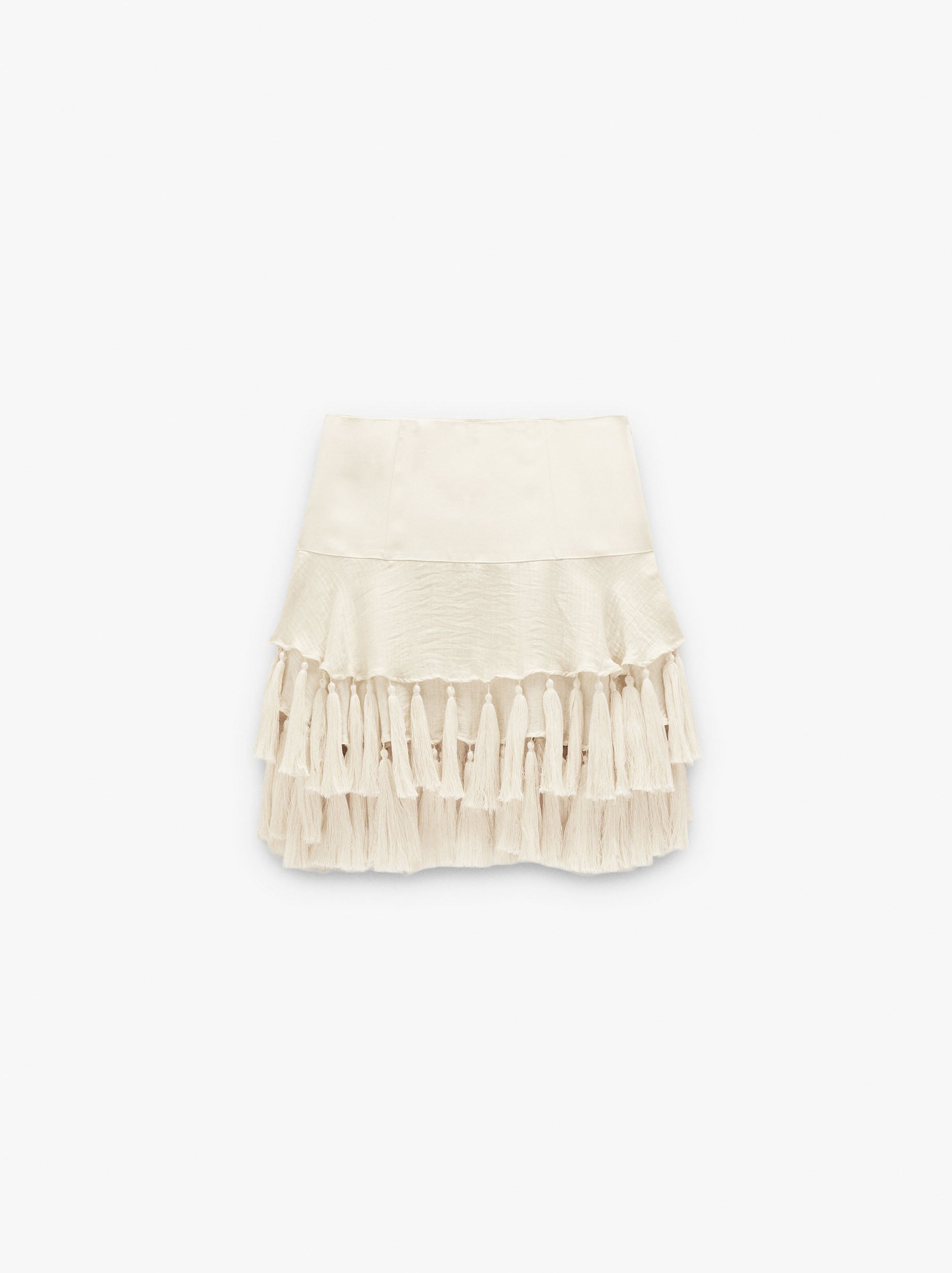 Falda Mezcla De Seda Con Borlas