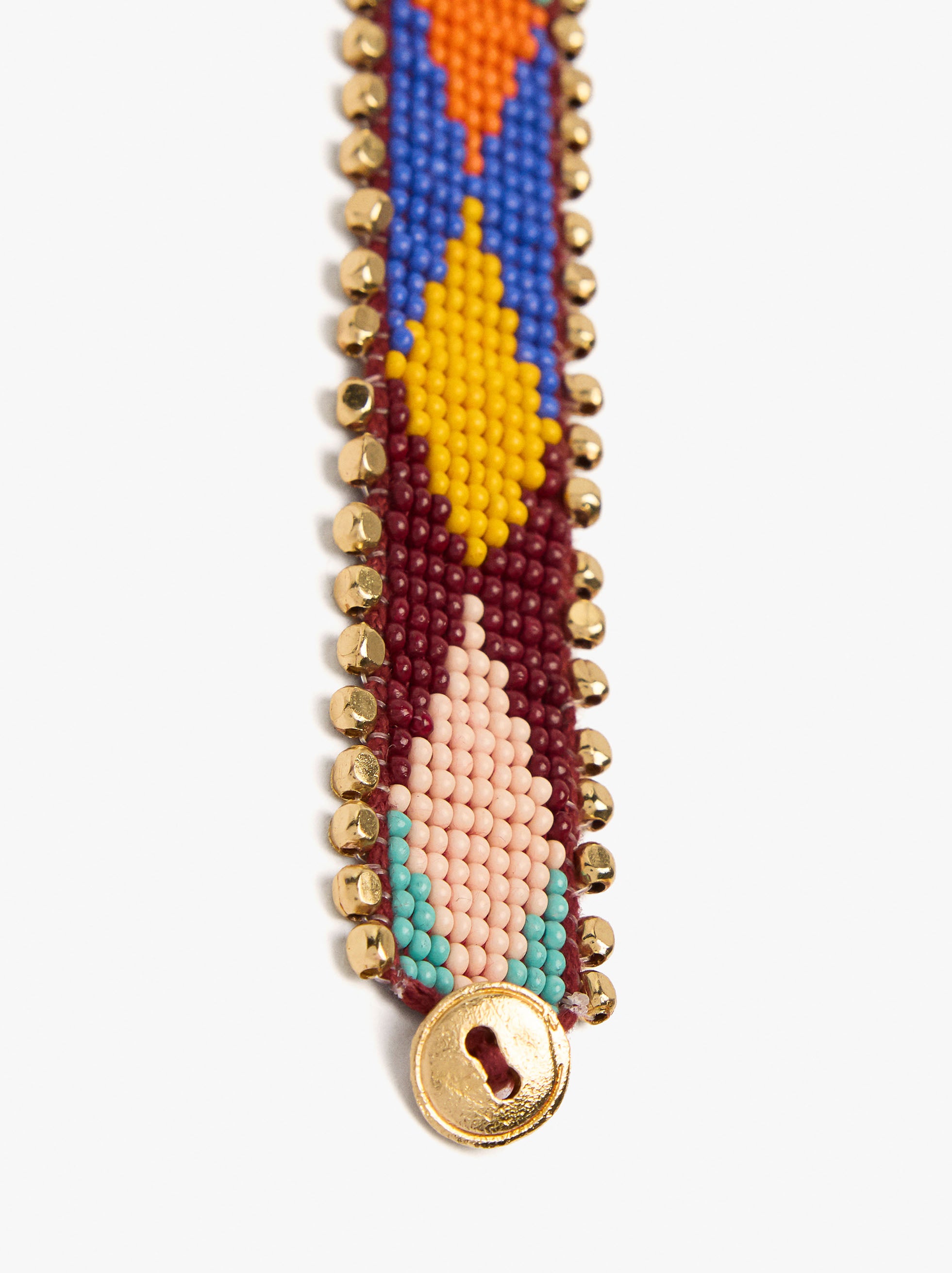Pulsera Ancha Con Abalorios Multicolor